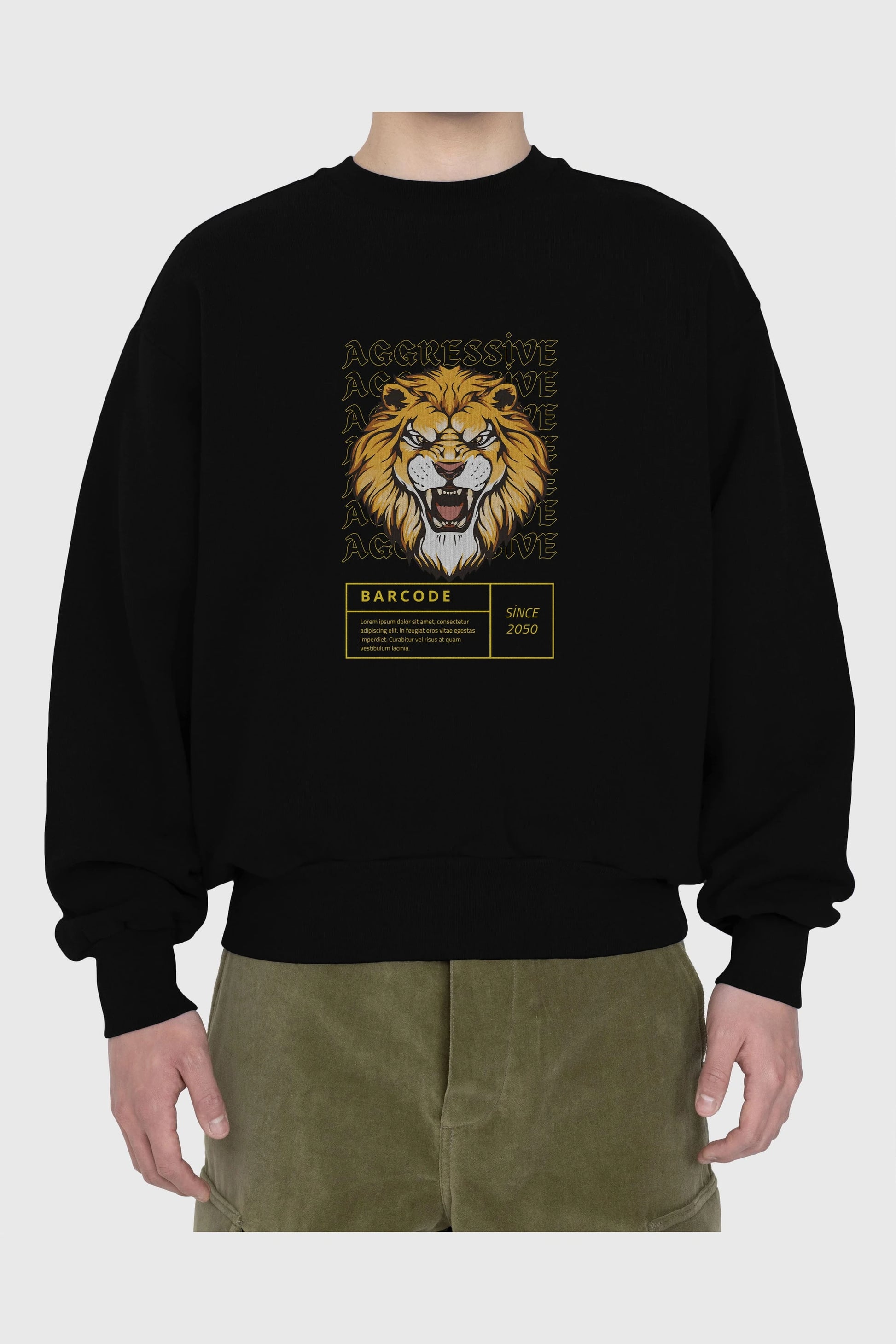 Aggressive Lion Ön Baskılı Oversize Sweatshirt Erkek Kadın Unisex