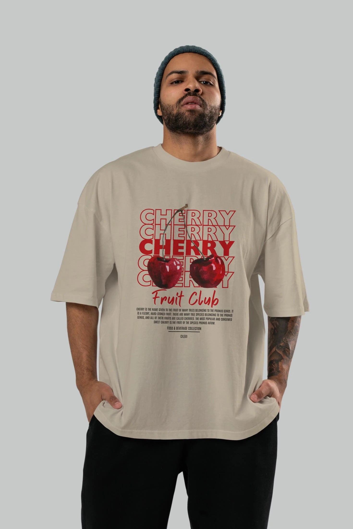 Cherry Ön Baskılı Oversize t-shirt Erkek Kadın Pamuk Bisiklet Yaka tişort