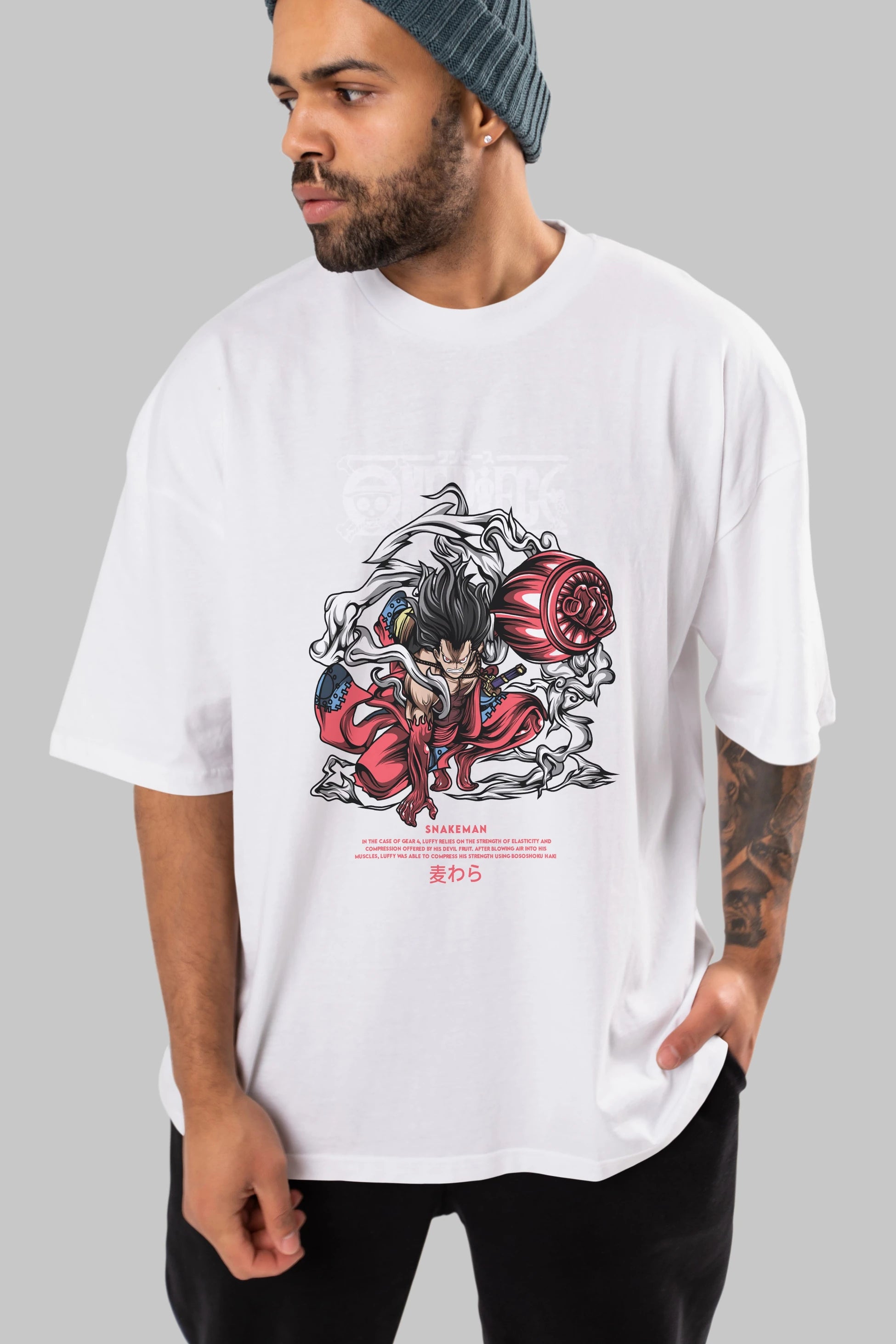 One Piece Snakeman Anime Ön Baskılı Oversize t-shirt %100 pamuk Erkek Kadın Unisex