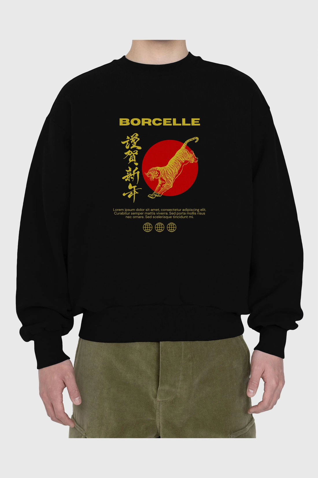 Borcelle Tiger Streetwear Ön Baskılı Oversize Sweatshirt Erkek Kadın Unisex