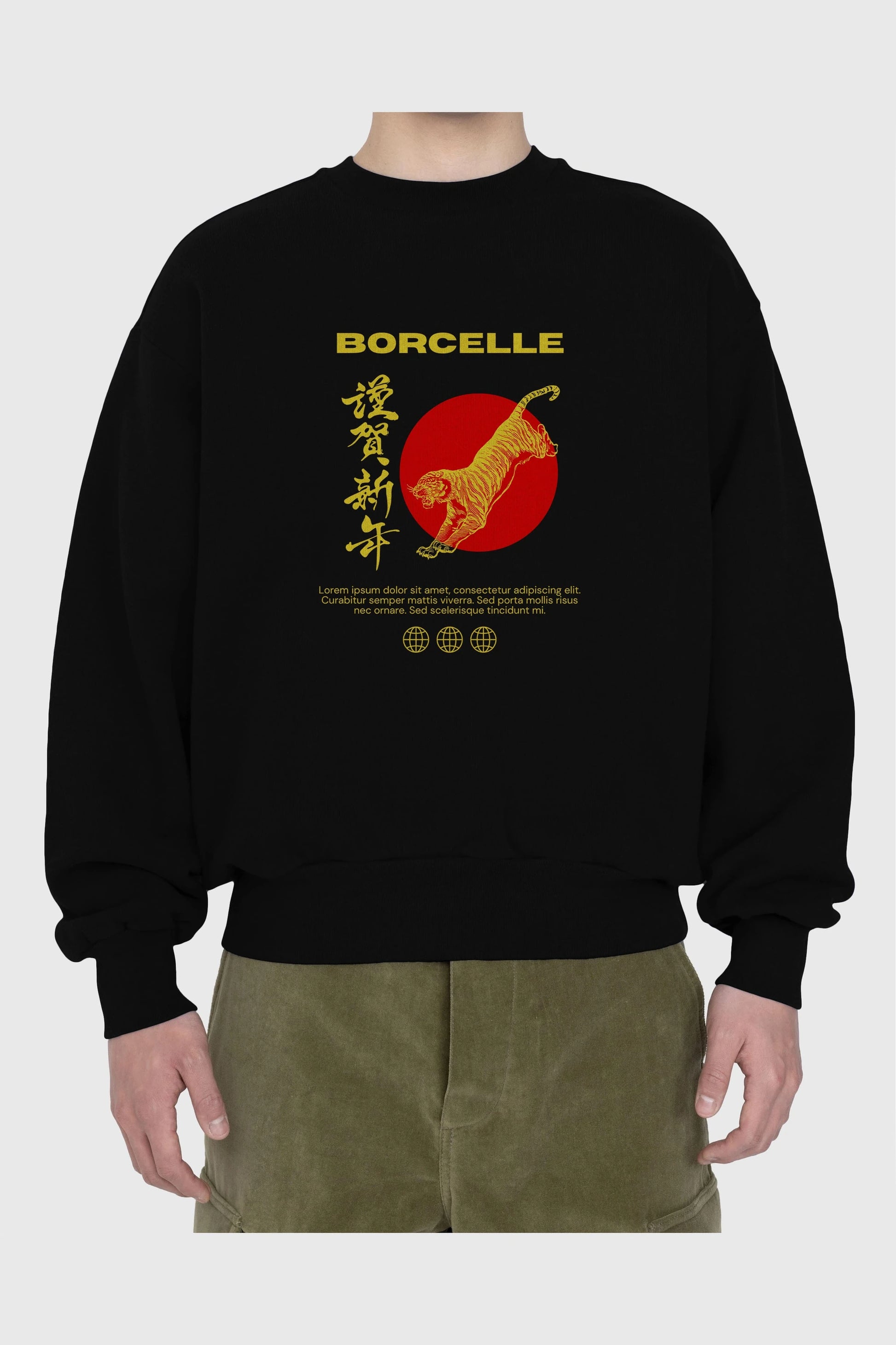 Borcelle Tiger Streetwear Ön Baskılı Oversize Sweatshirt Erkek Kadın Unisex