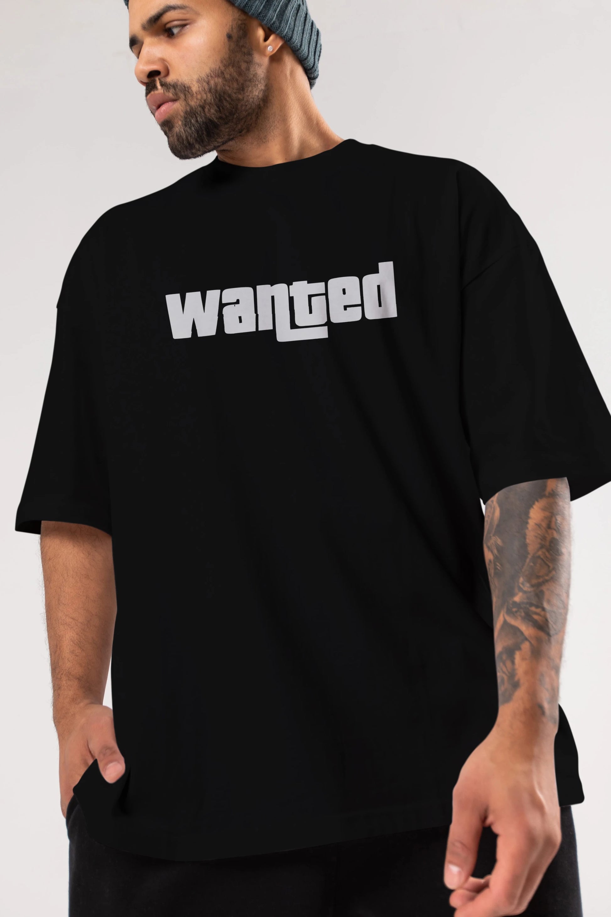 Wanted Ön Baskılı Oversize t-shirt %100 pamuk Erkek Kadın Unisex