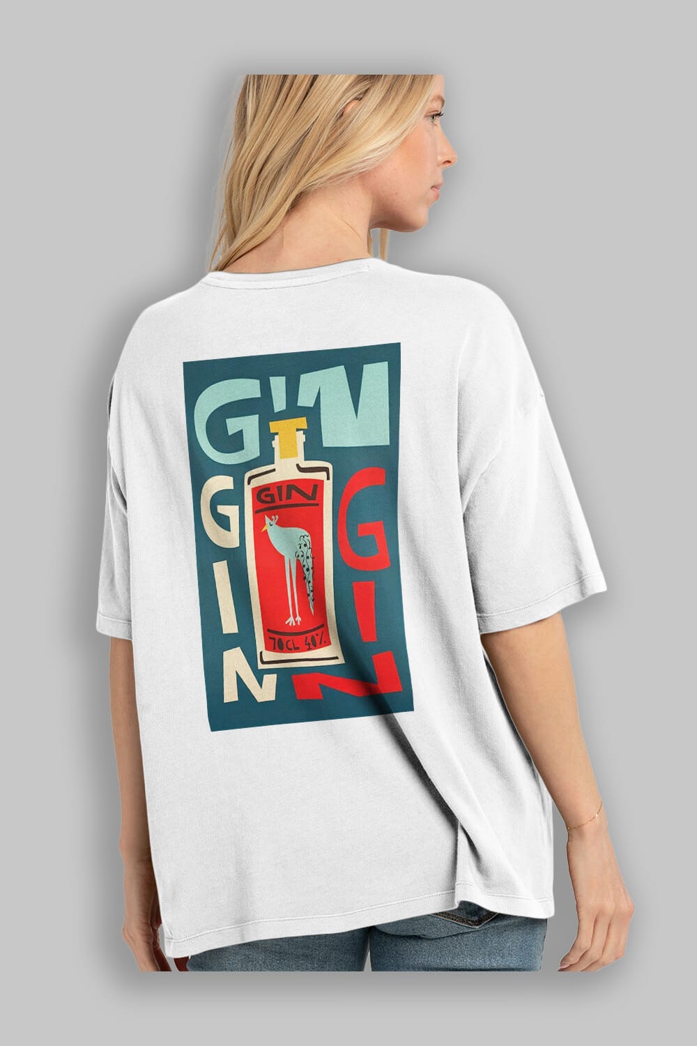 Gin 2 Arka Baskılı Oversize t-shirt Erkek Kadın Unisex %100 Pamuk Bisiklet Yaka tişort