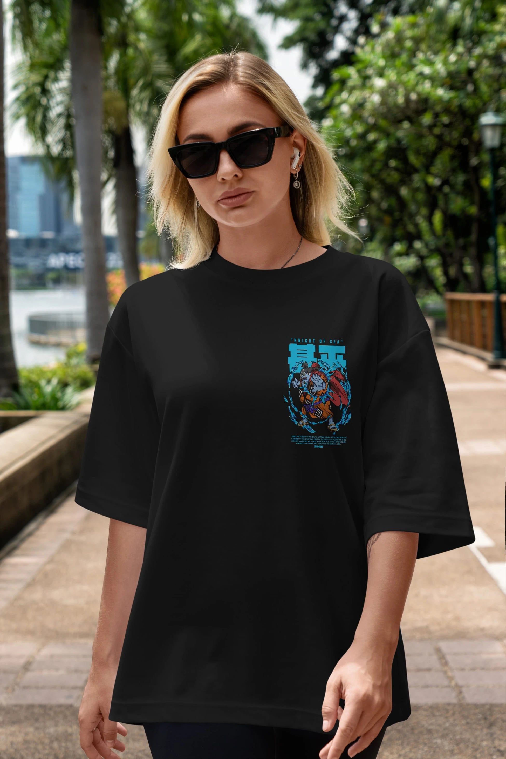 Jinbei Ön Sol Baskılı Oversize t-shirt Erkek Kadın Unisex %100 Pamuk Bisiklet Yaka tişort