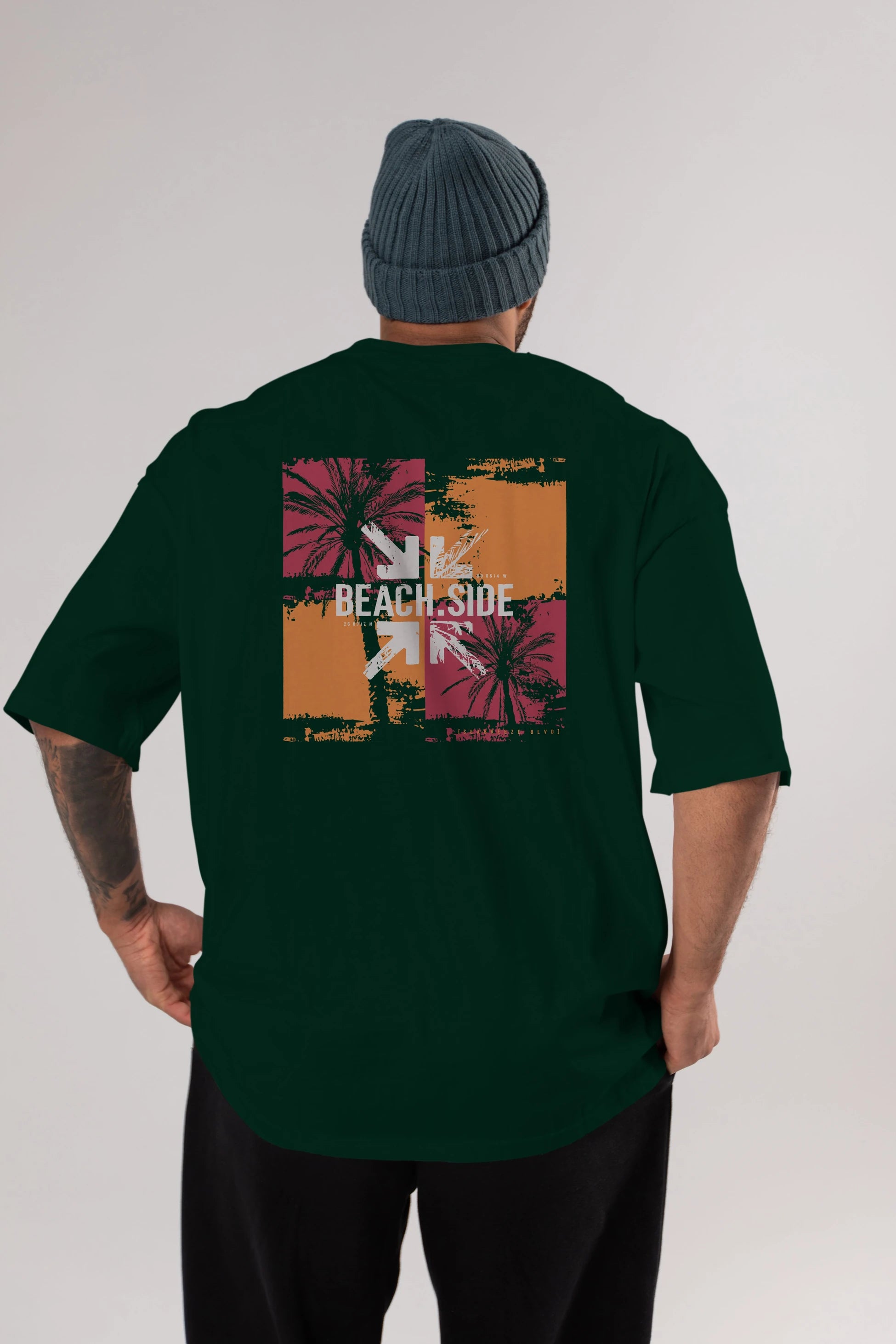 Beach Side Arka Baskılı Oversize t-shirt Erkek Kadın Unisex