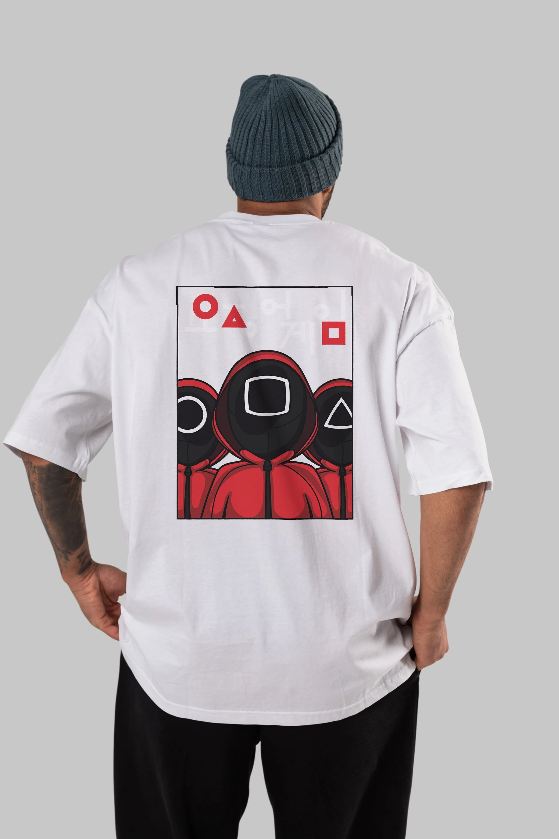 Squid Game (7) Arka Baskılı Oversize t-shirt Erkek Kadın Unisex %100 Pamuk Bisiklet Yaka tişort