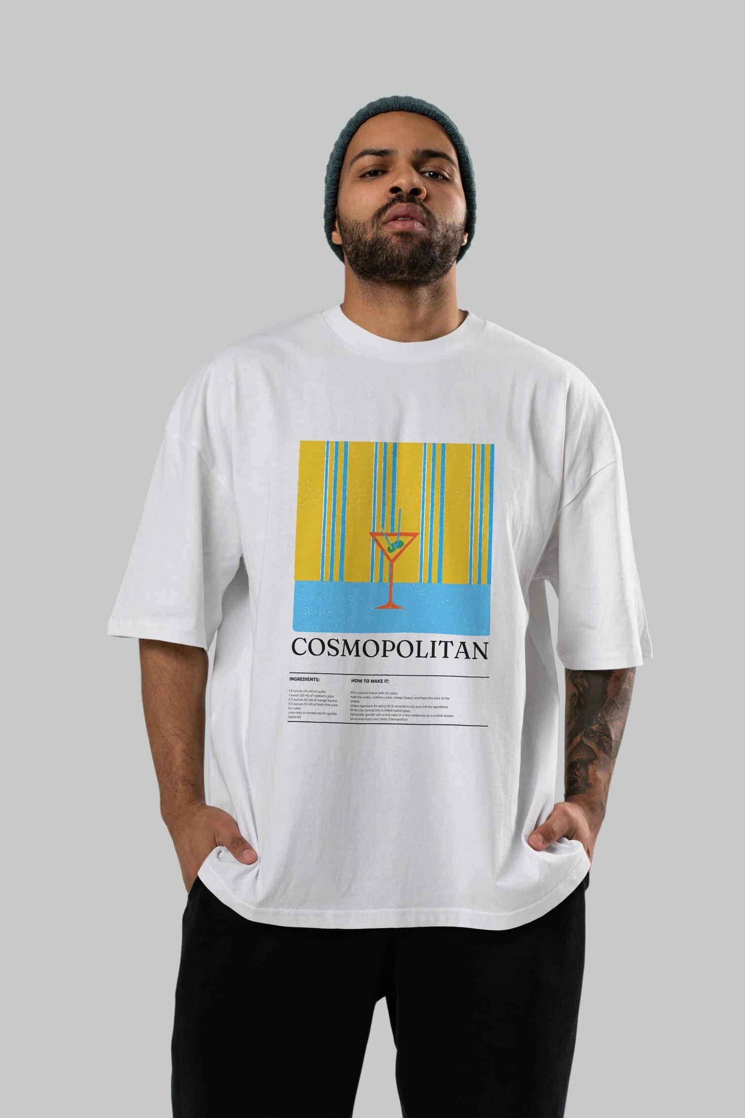 Cosmopolitan Kokteyl Ön Baskılı Oversize t-shirt Erkek Kadın %100 Pamuk Bisiklet Yaka tişort