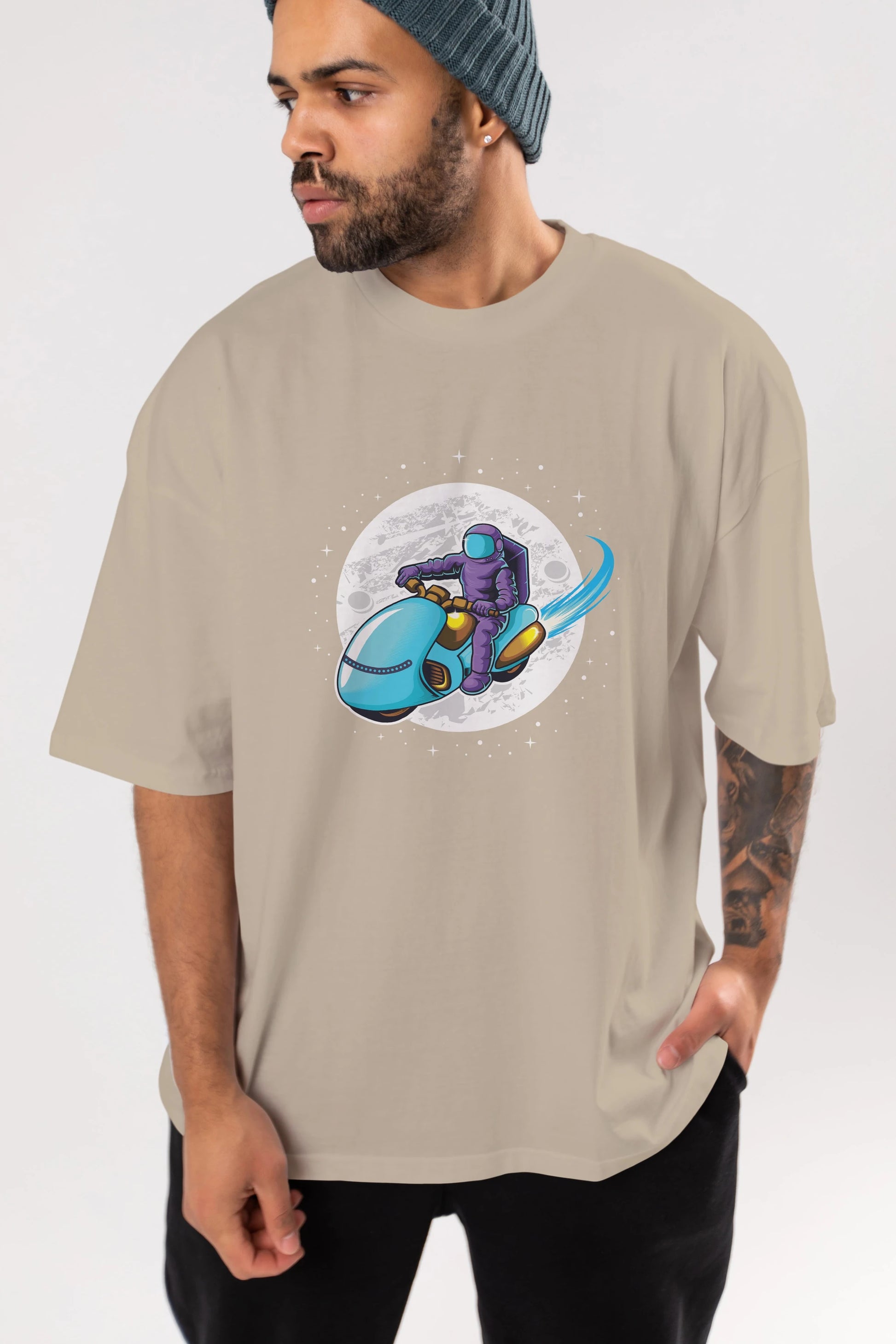 Astrorider in Space Ön Baskılı Oversize t-shirt Erkek Kadın Unisex