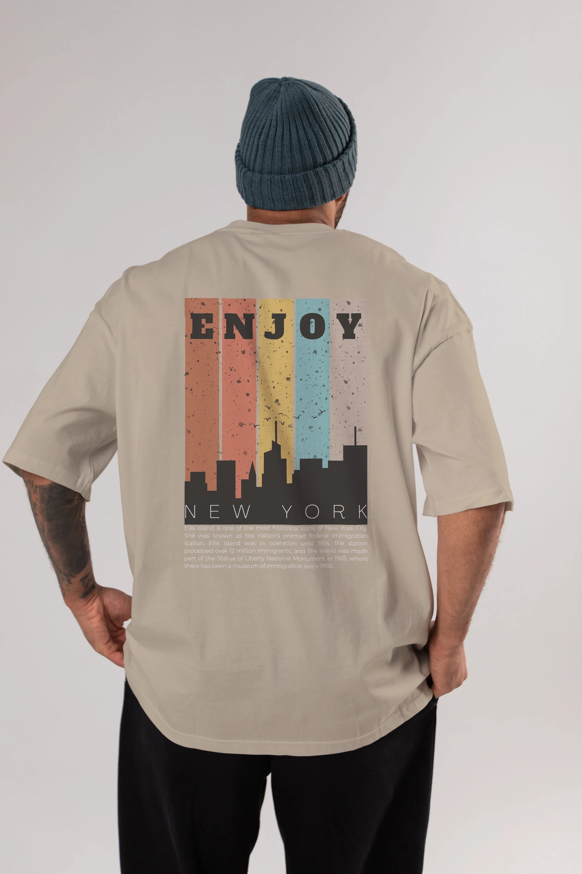 Enjoy New York Yazılı Arka Baskılı Oversize t-shirt Erkek Kadın Unisex