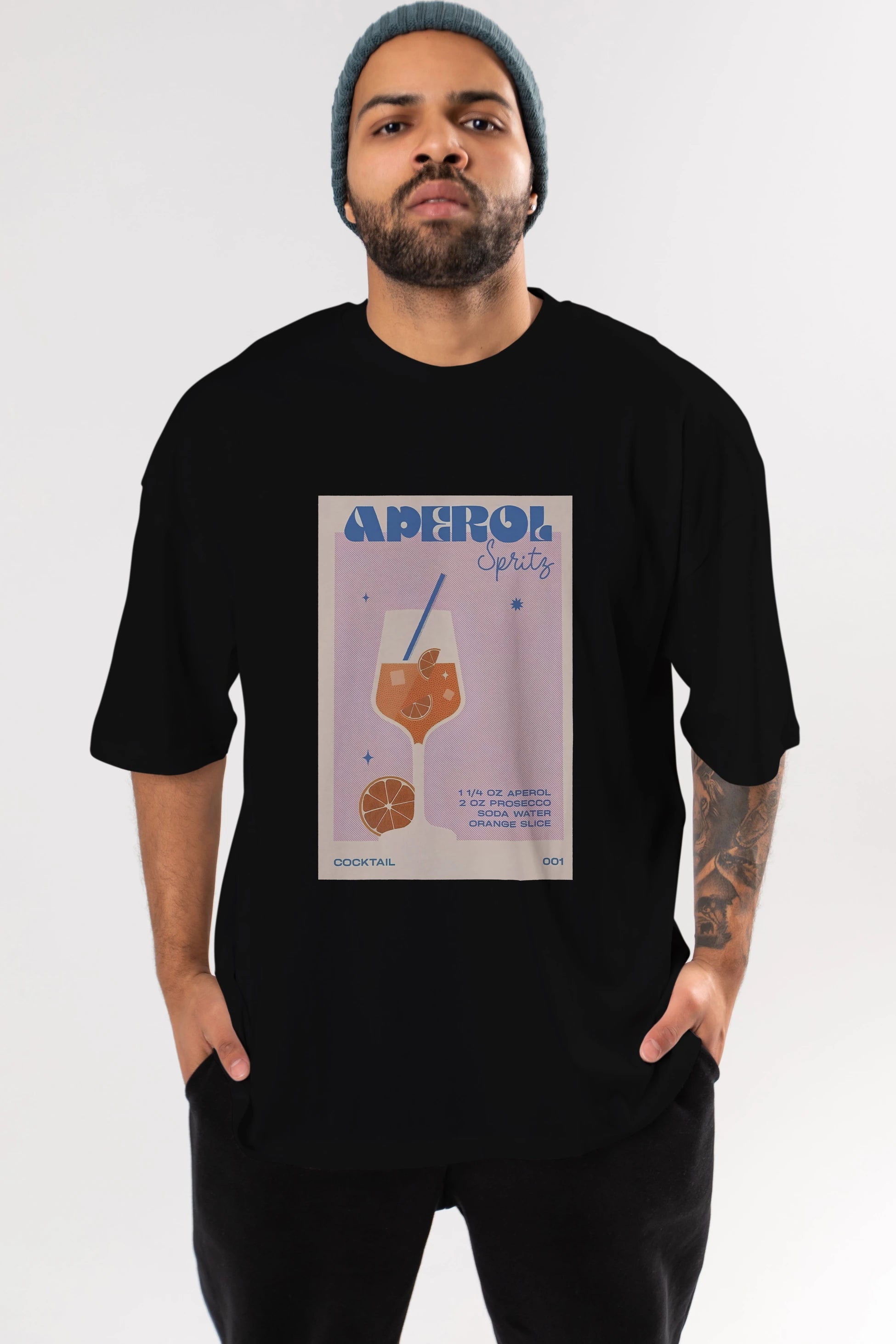 Aperol Spritz Ön Baskılı Oversize t-shirt Erkek Kadın Unisex %100 Pamuk Bisiklet Yaka tişort