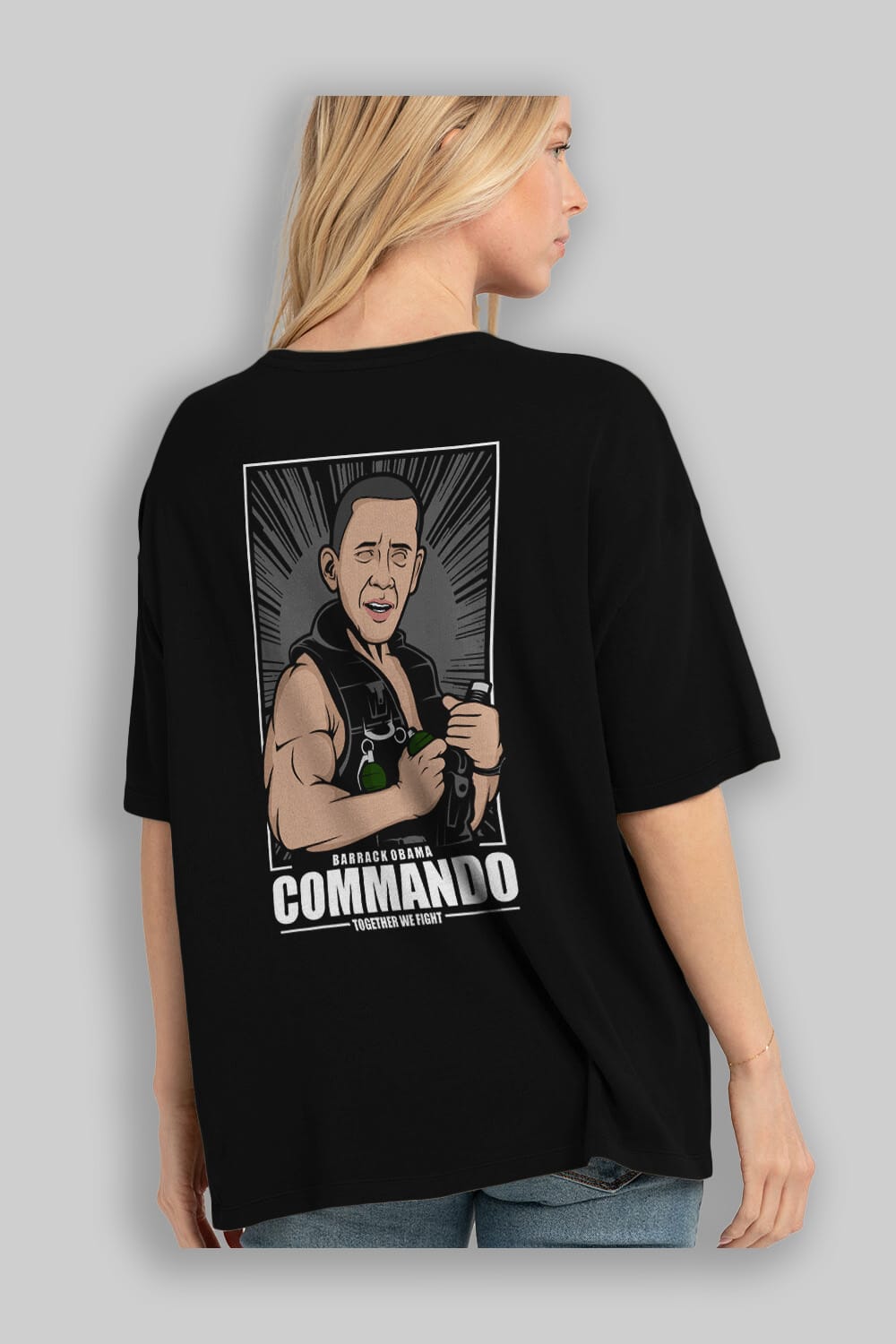 Obama Commando Arka Baskılı Oversize t-shirt Erkek Kadın Unisex %100 Pamuk tişort