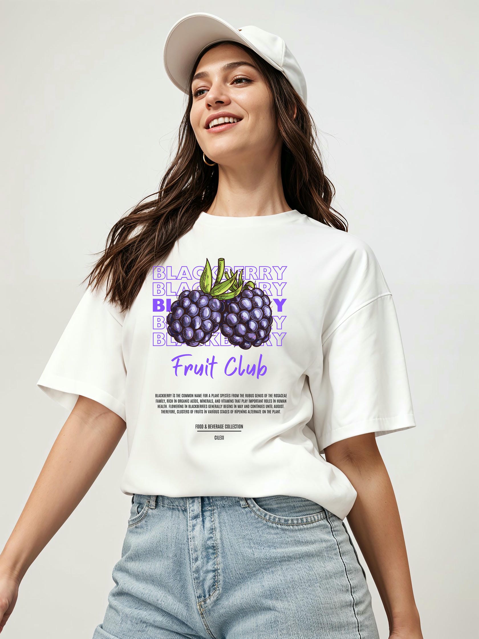 Blackberry Ön Baskılı Oversize t-shirt Erkek Kadın Pamuk Bisiklet Yaka tişort