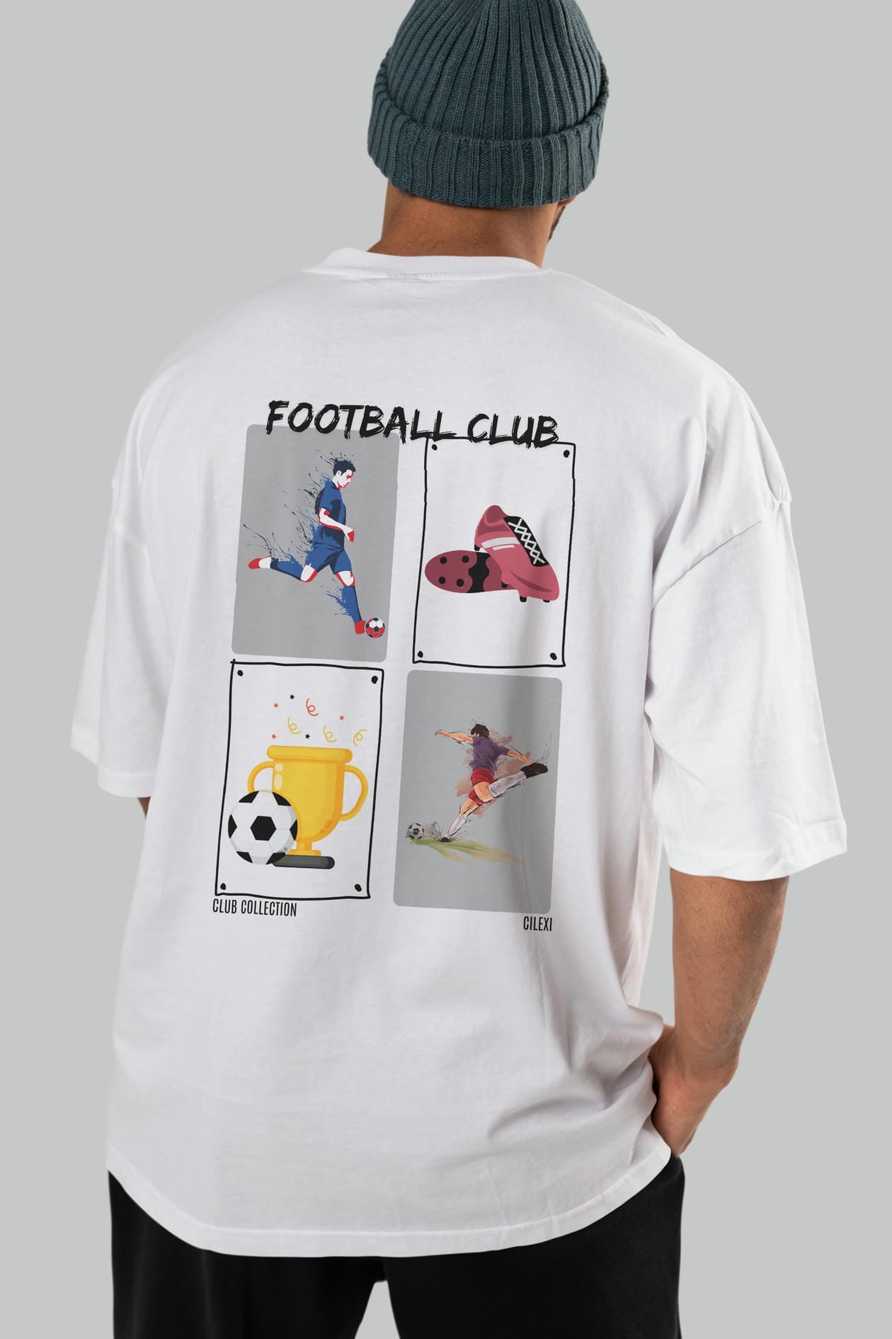 Football Club Arka Baskılı Oversize t-shirt Erkek Kadın %100 Pamuk Bisiklet Yaka tişort