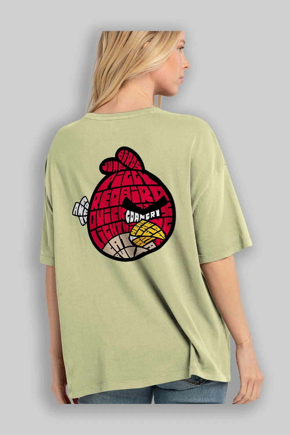 Bird With Anger Arka Baskılı Oversize t-shirt %100 pamuk Erkek Kadın Unisex