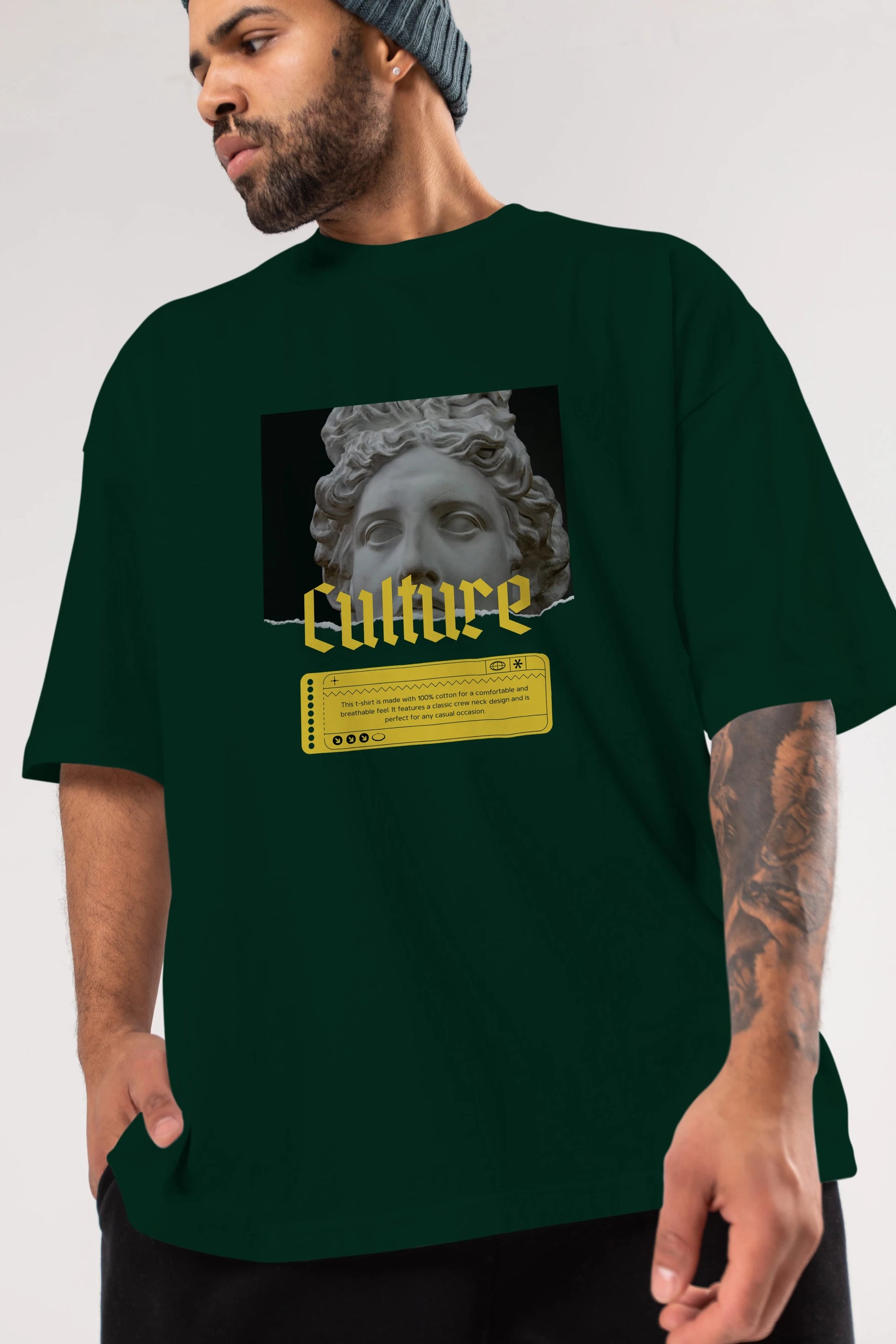 Culture Yazılı Ön Baskılı Oversize t-shirt Erkek Kadın Unisex