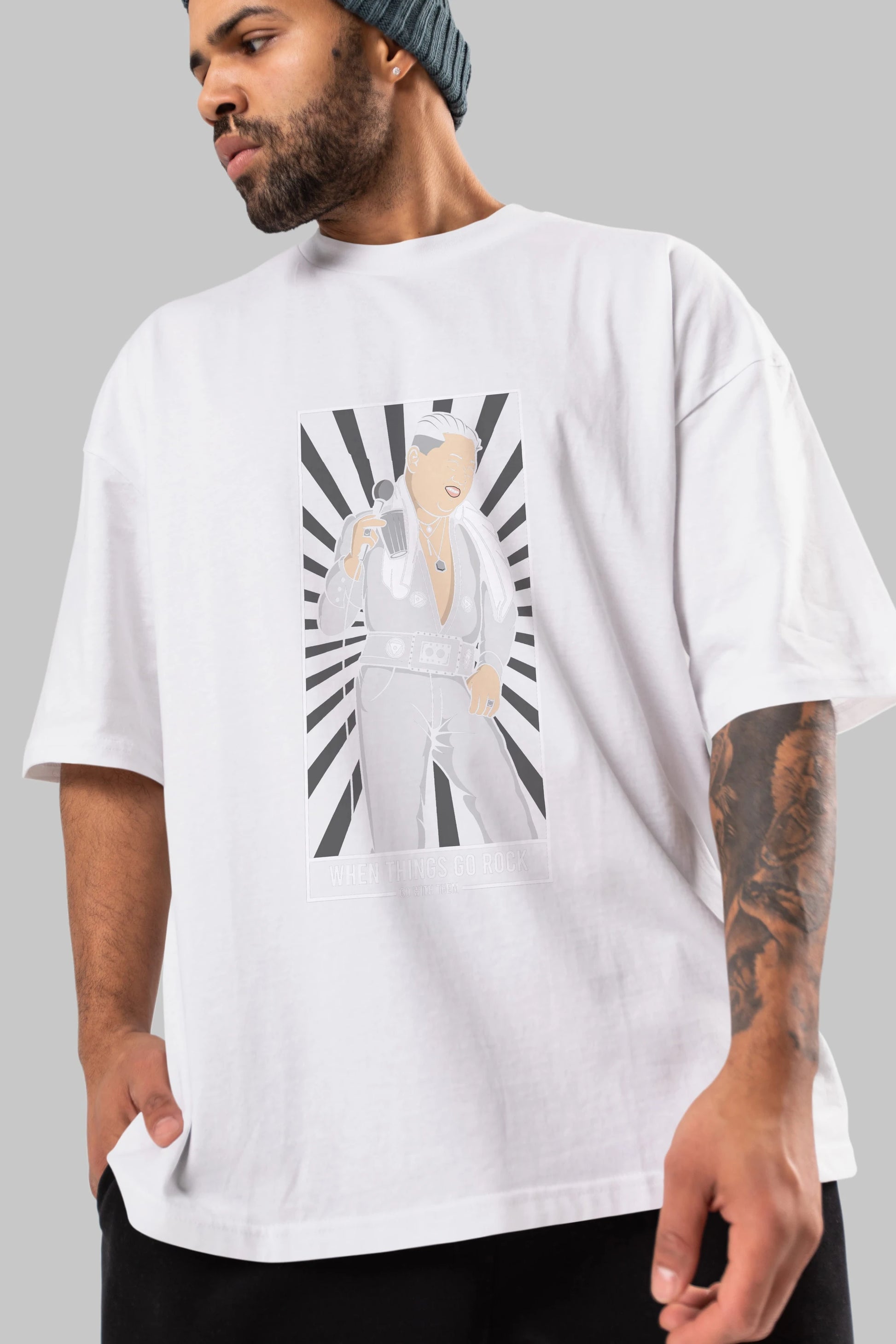 Kim Elvis Ön Baskılı Oversize t-shirt Erkek Kadın Unisex %100 Pamuk tişort