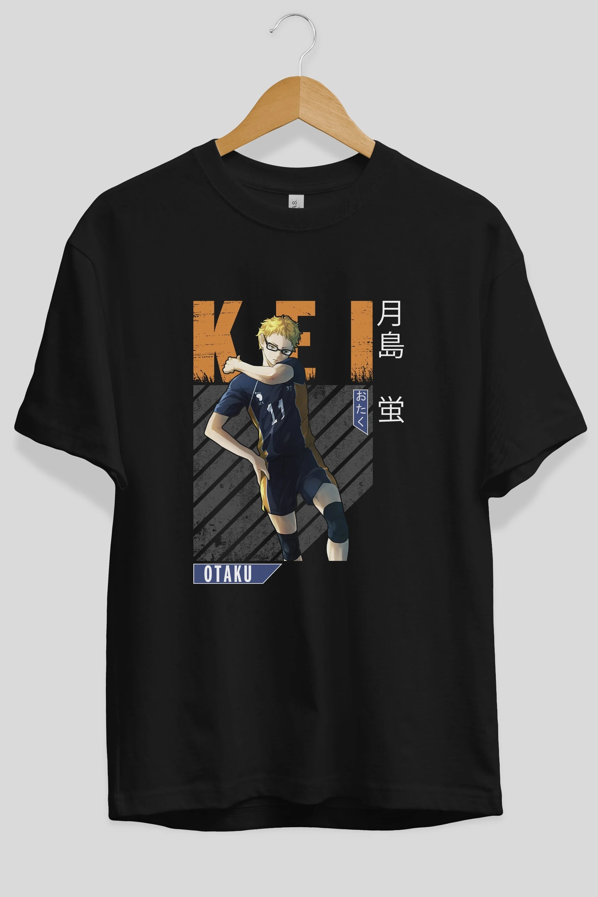 Kei Tsukishima 2 Anime Ön Baskılı Oversize t-shirt %100 pamuk Erkek Kadın Unisex