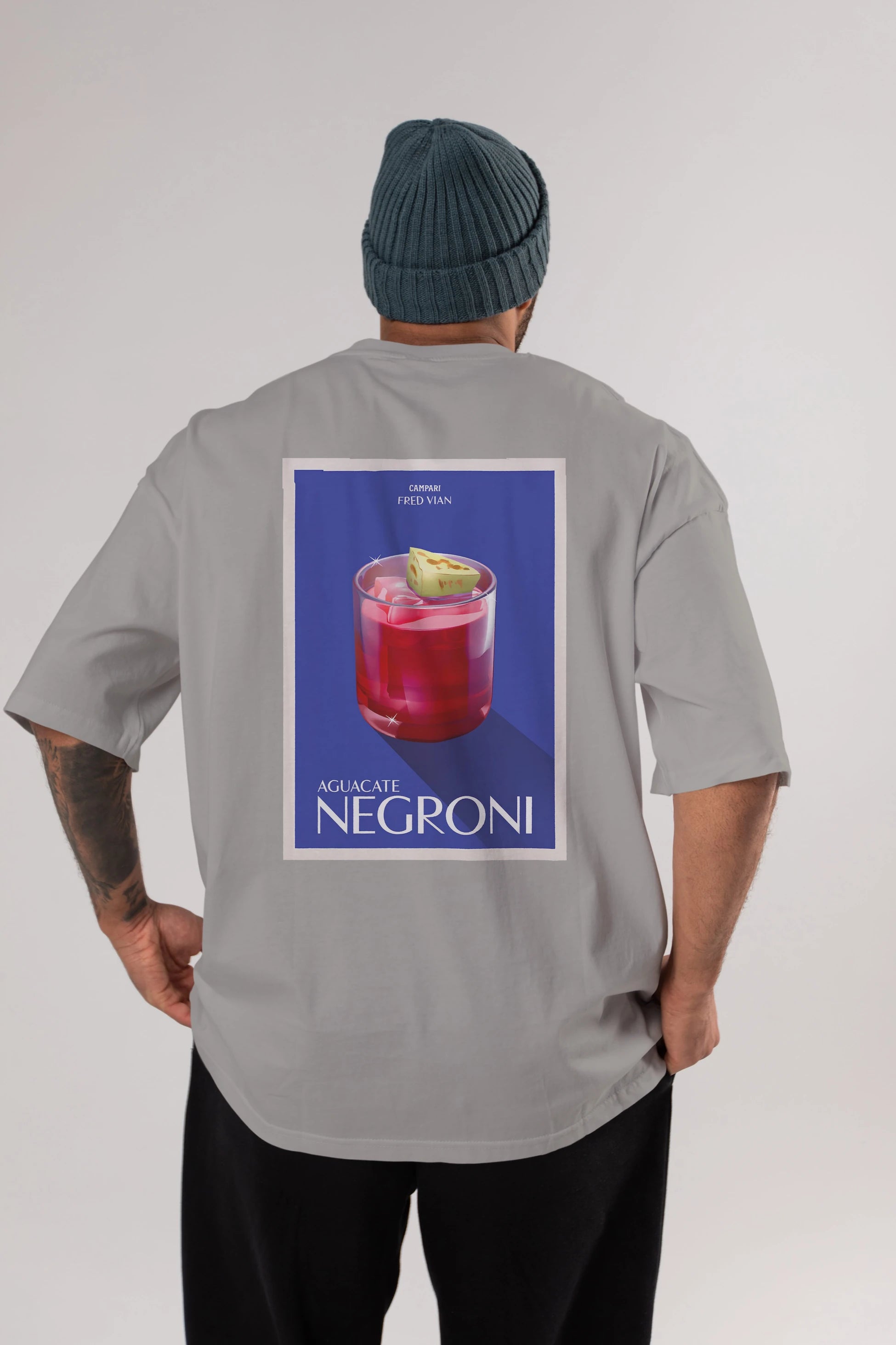 Aguacate Negroni Arka Baskılı Oversize t-shirt Erkek Kadın Unisex %100 Pamuk Bisiklet Yaka tişort