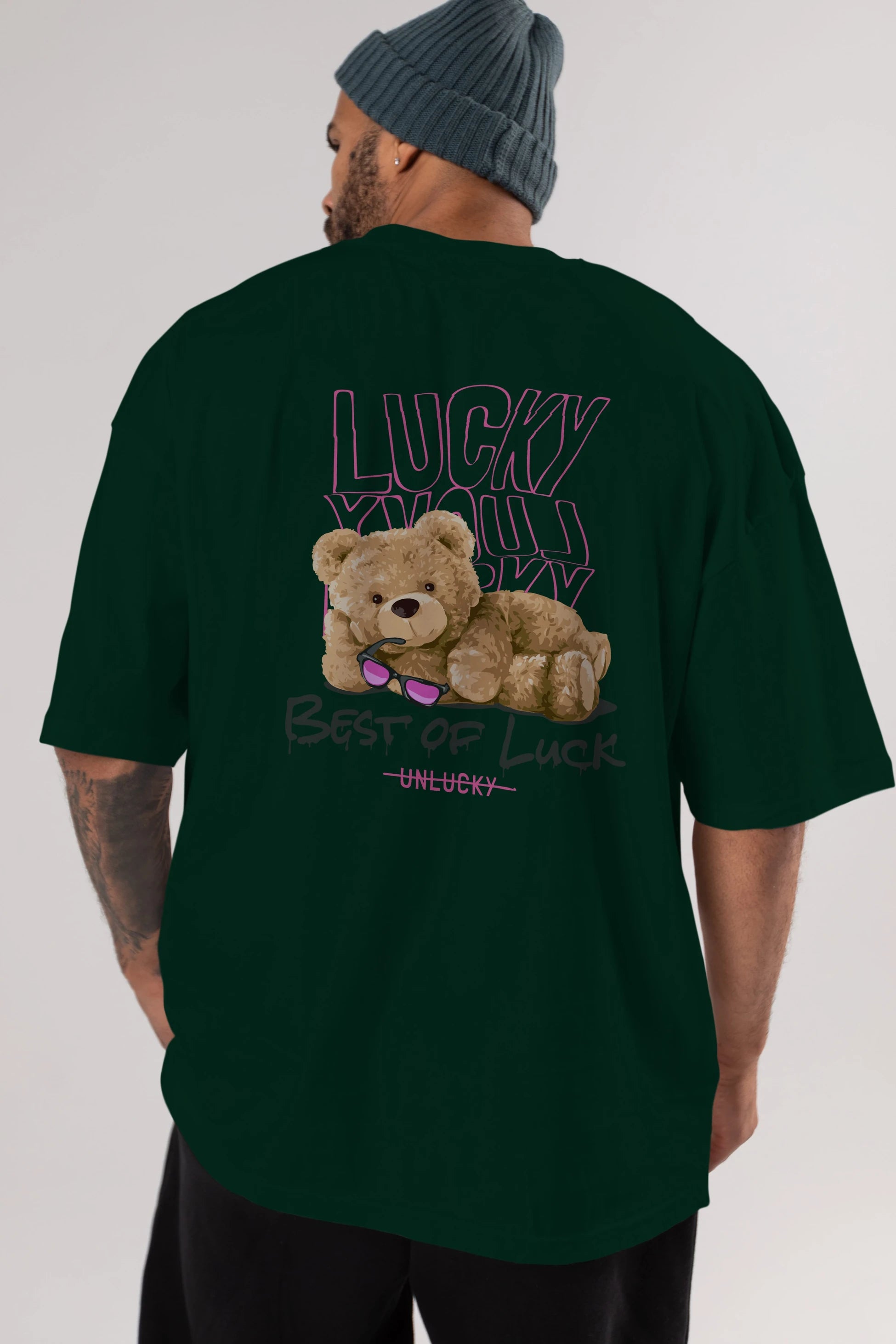 Best of Lucky Bear Arka Baskılı Oversize t-shirt Erkek Kadın Unisex