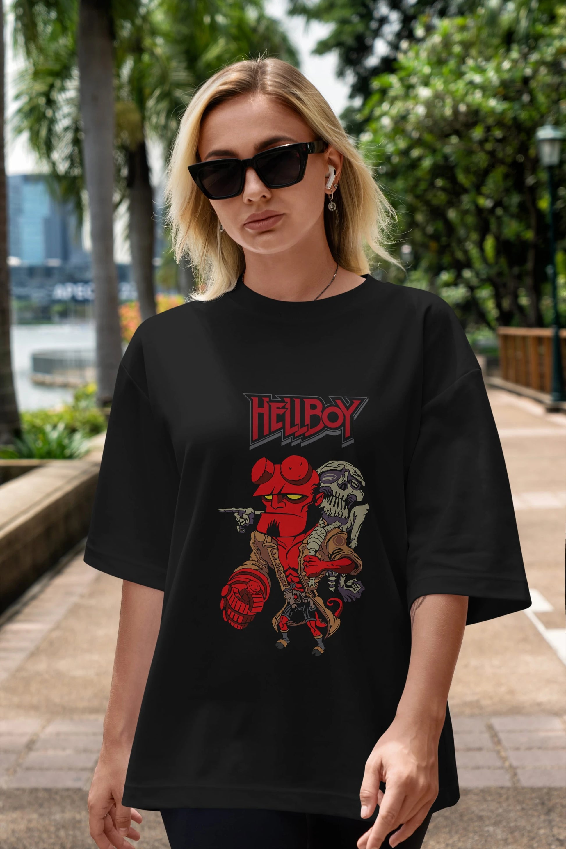 Hellboy (2) Ön Baskılı Oversize t-shirt Erkek Kadın Unisex %100 Pamuk Bisiklet Yaka tişort