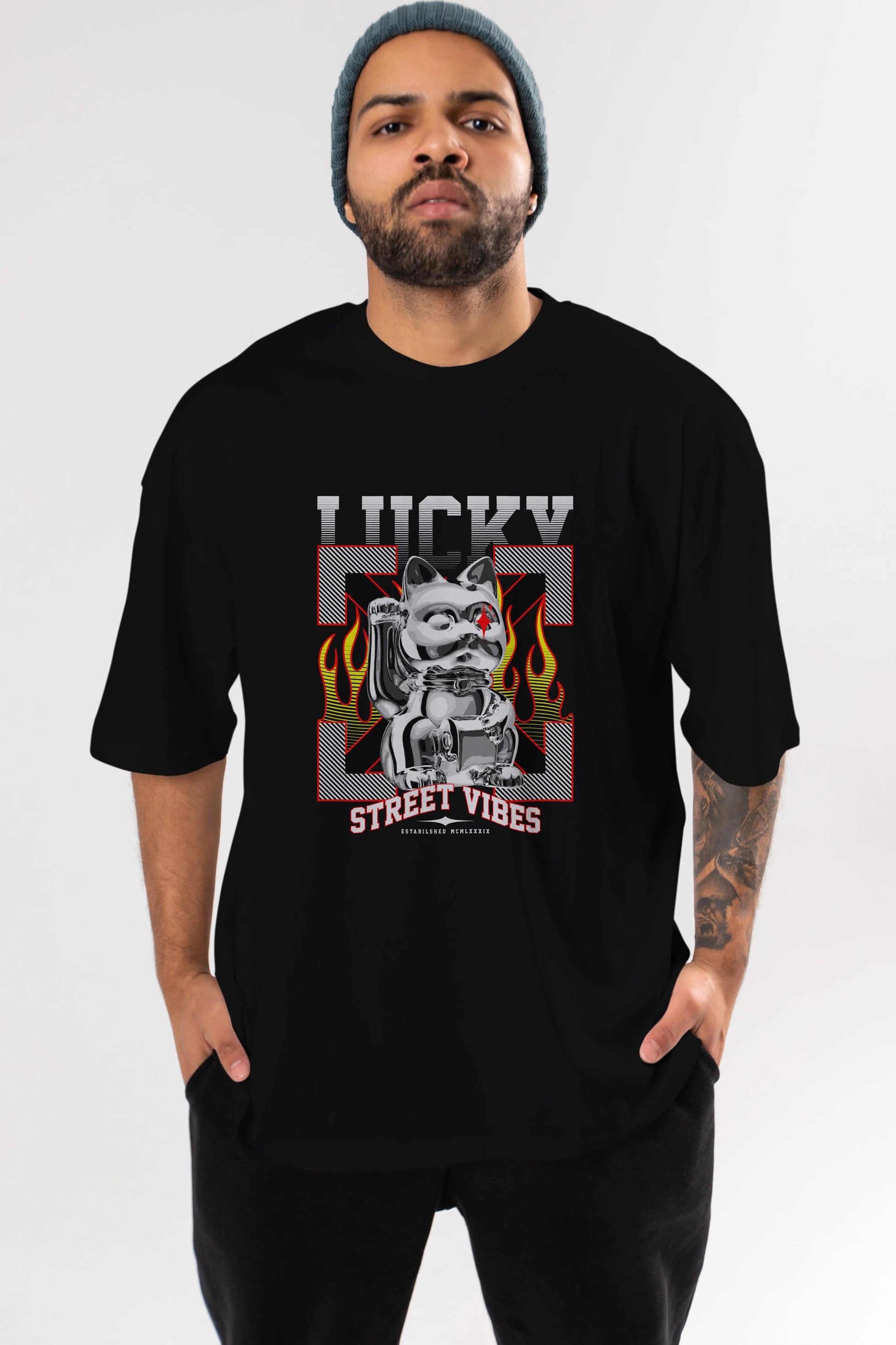 Lucky Street Vibes Ön Baskılı Oversize t-shirt Erkek Kadın Unisex