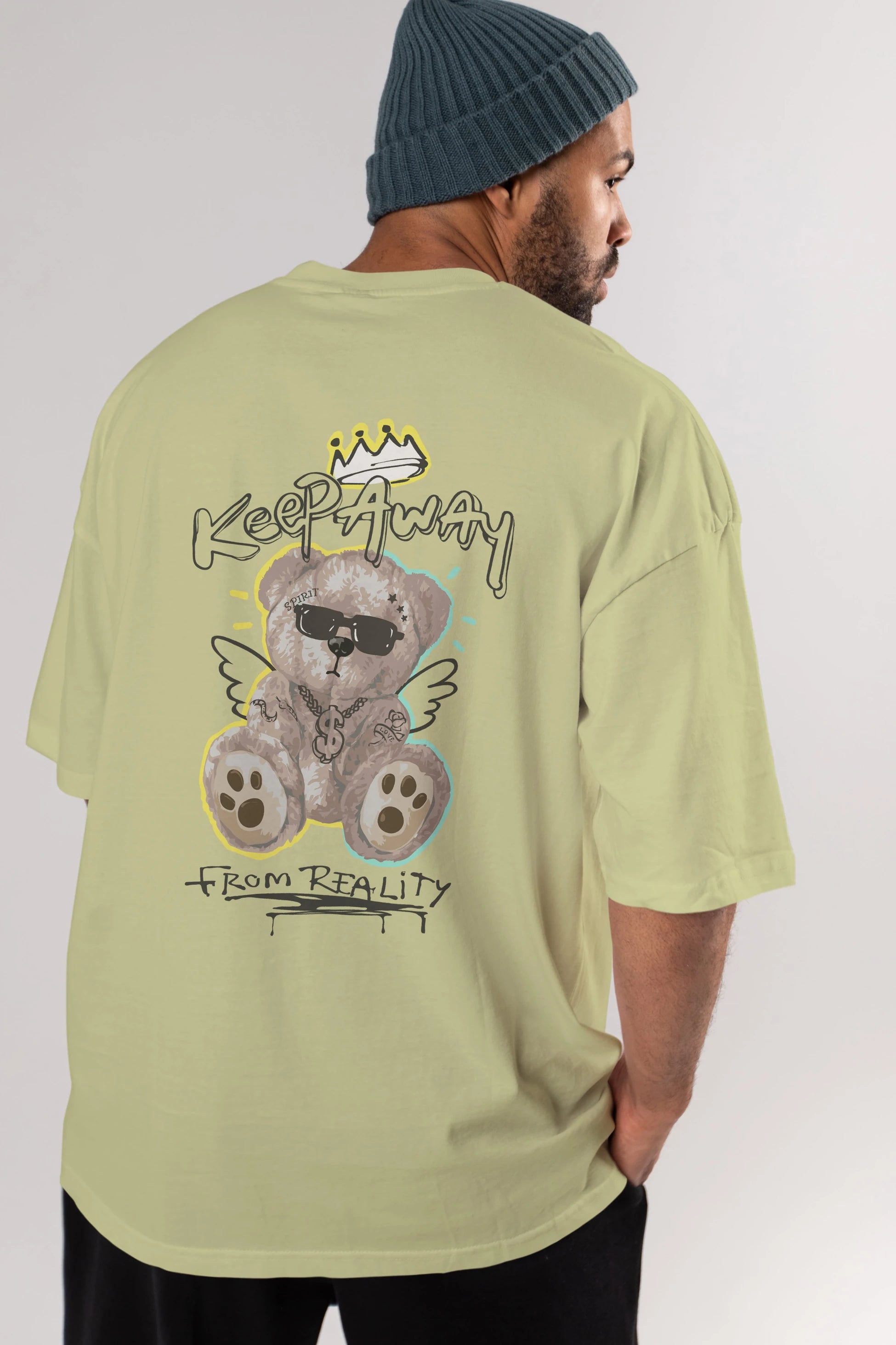 Keep Away Bear 2 Arka Baskılı Oversize t-shirt Erkek Kadın Unisex