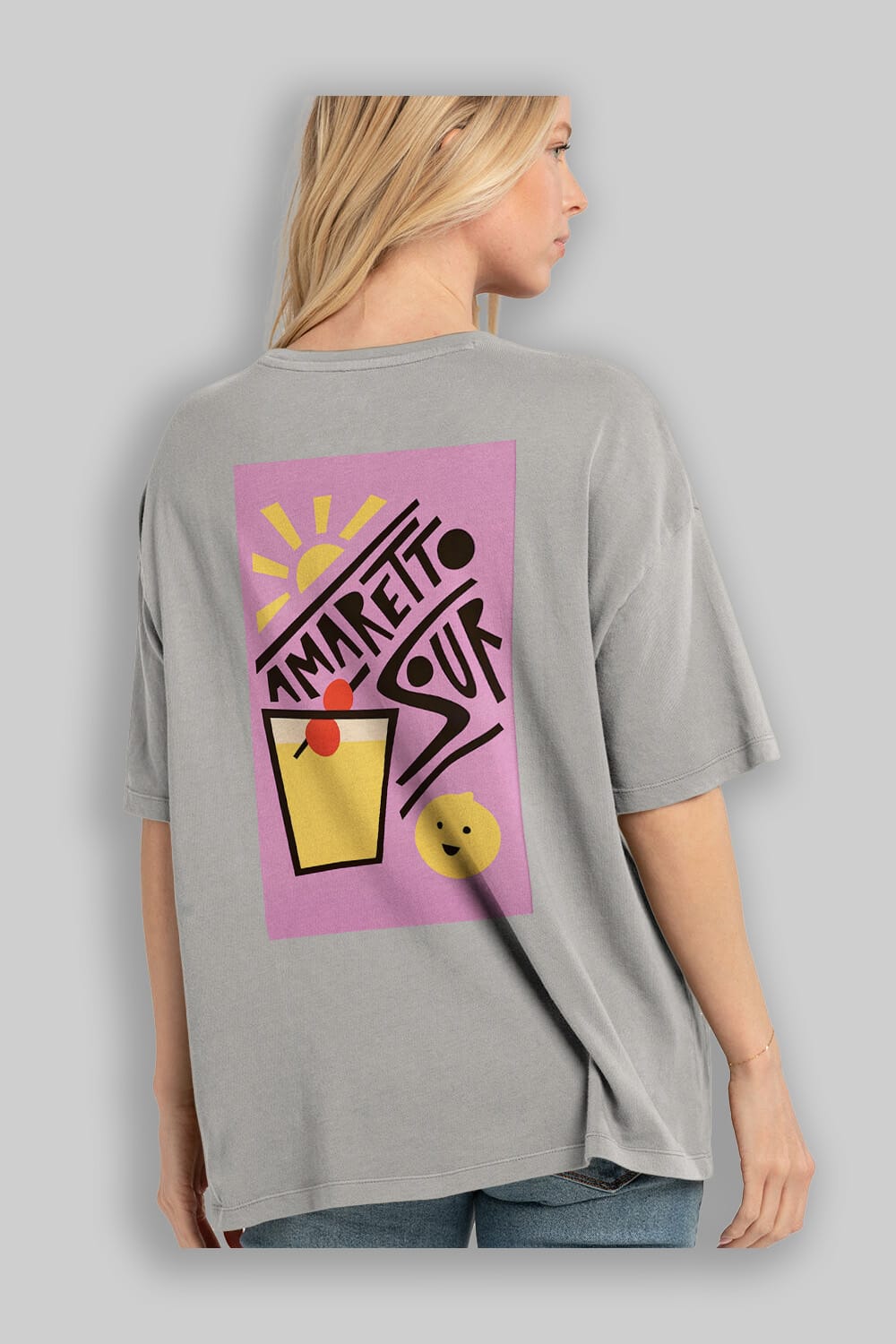 Amaretto Sour Arka Baskılı Oversize t-shirt Erkek Kadın Unisex %100 Pamuk Bisiklet Yaka tişort