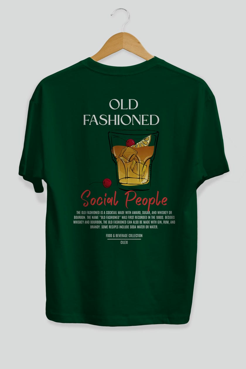 Old Fashıoned Kokteyl Serisi Baskılı Oversize t-shirt Erkek Kadın Unisex %100 Pamuk Bisiklet Yaka tişort