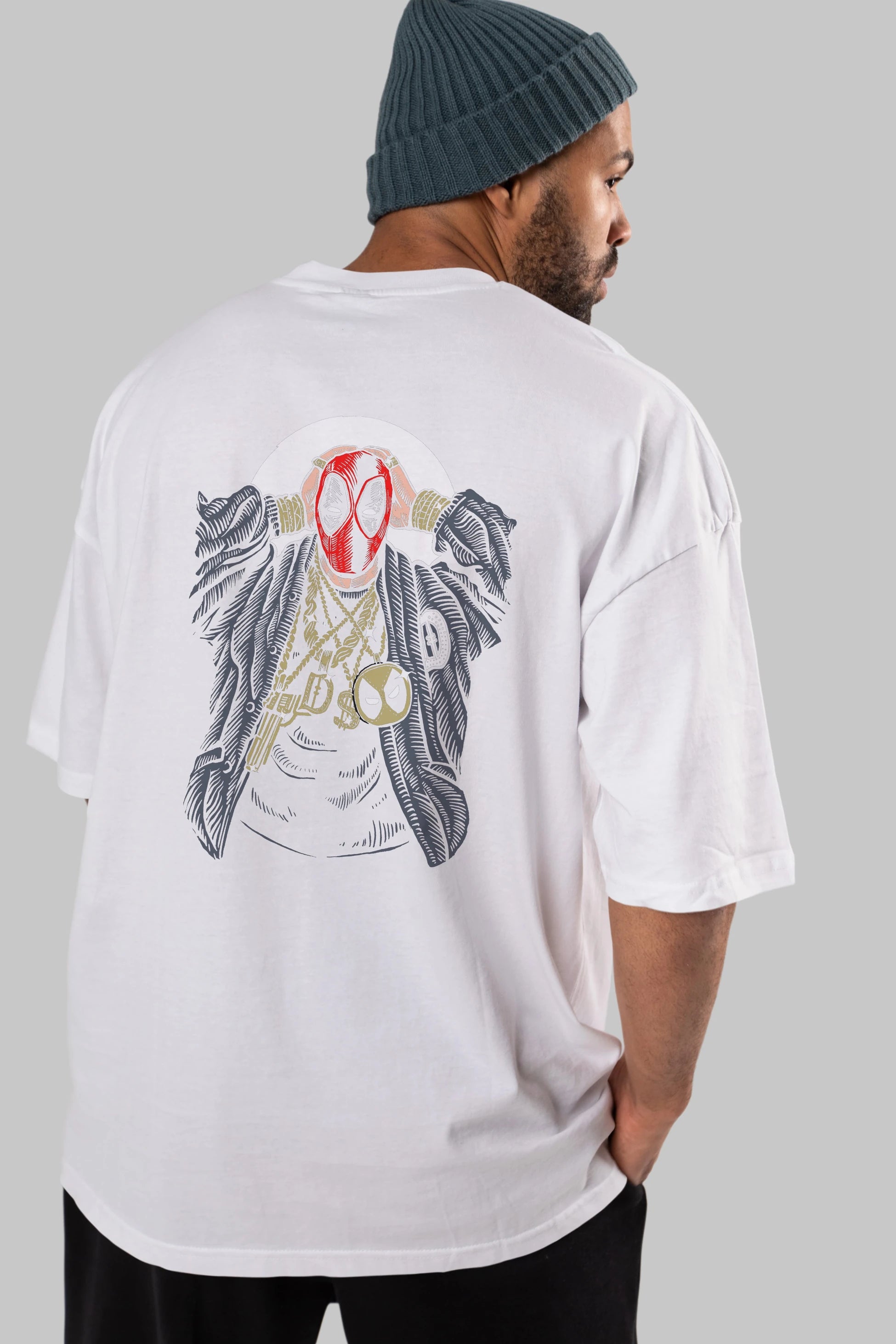 Deadpool Gangsta Arka Baskılı Oversize t-shirt Erkek Kadın Unisex %100 Pamuk