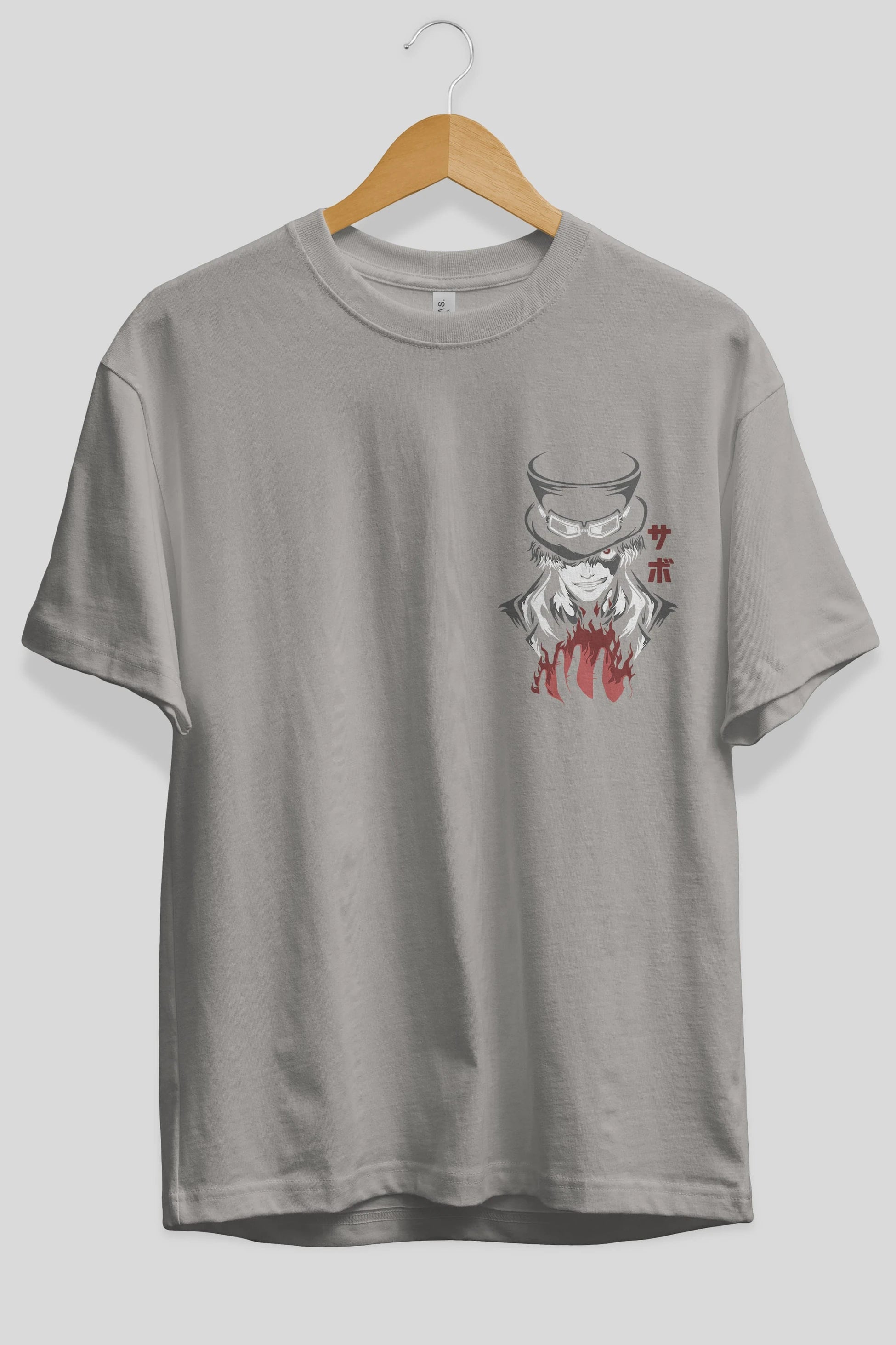 SaboOnePiece Ön Sol Baskılı Oversize t-shirt Erkek Kadın Unisex %100 Pamuk Bisiklet Yaka tişort