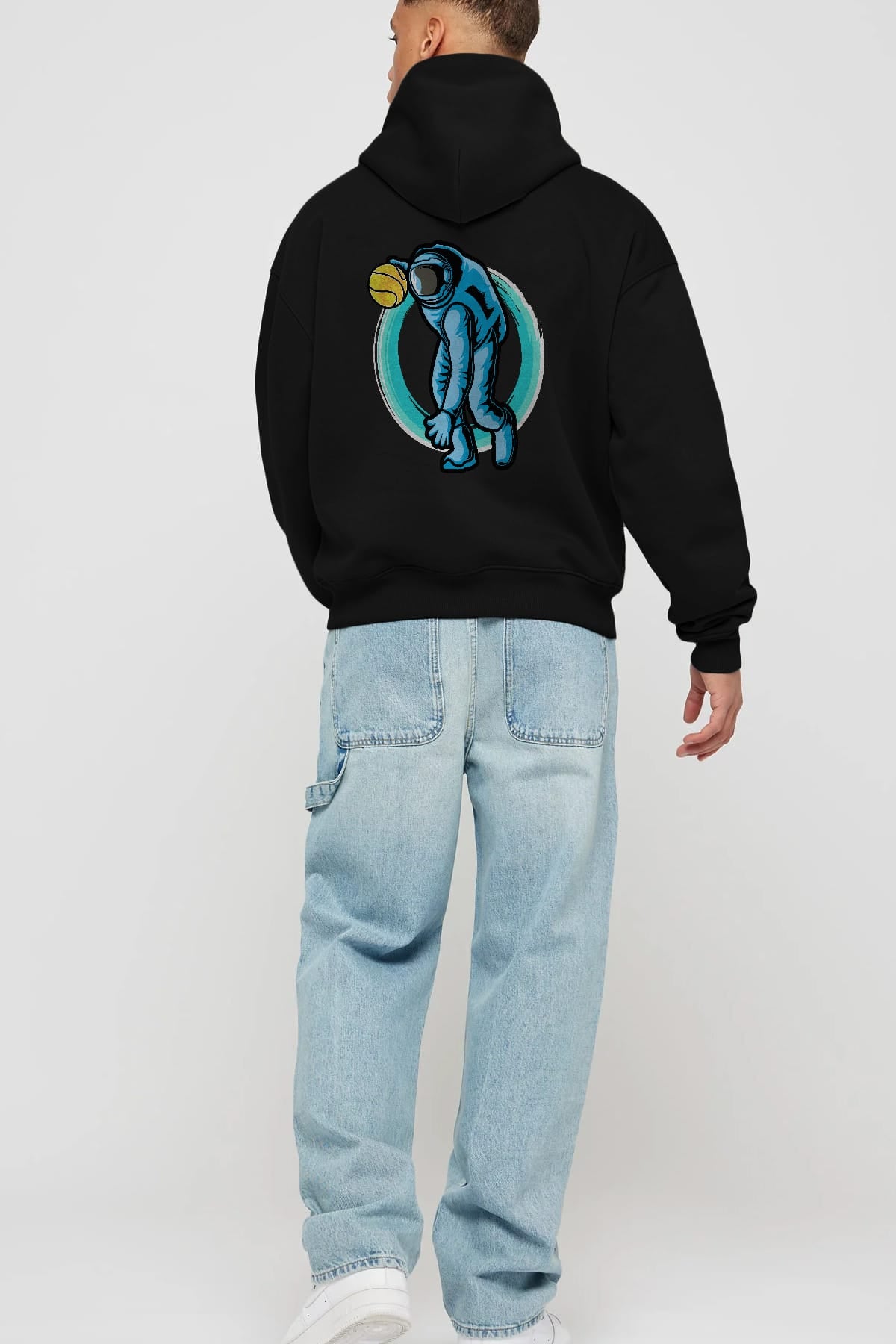 Astronaut Dribble Arka Baskılı Hoodie Oversize Kapüşonlu Sweatshirt Erkek Kadın Unisex