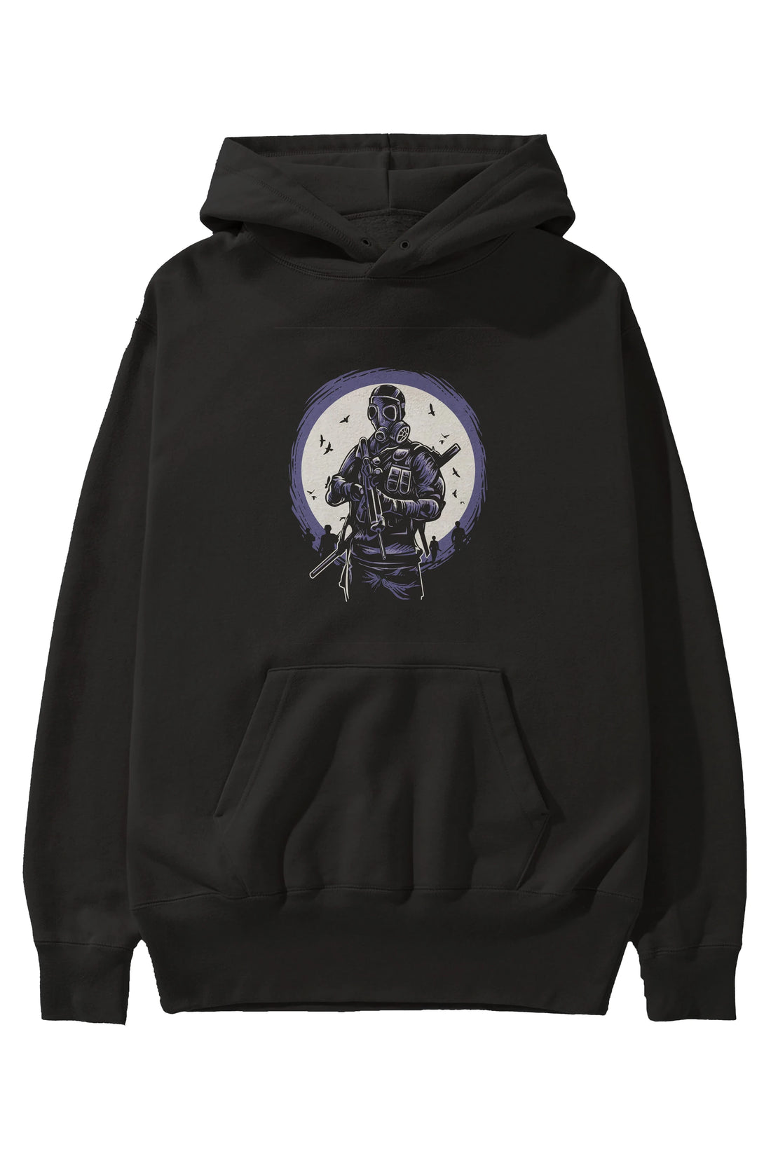 Gas Mask Soldier Ön Baskılı Hoodie Oversize Kapüşonlu Sweatshirt Erkek Kadın Unisex