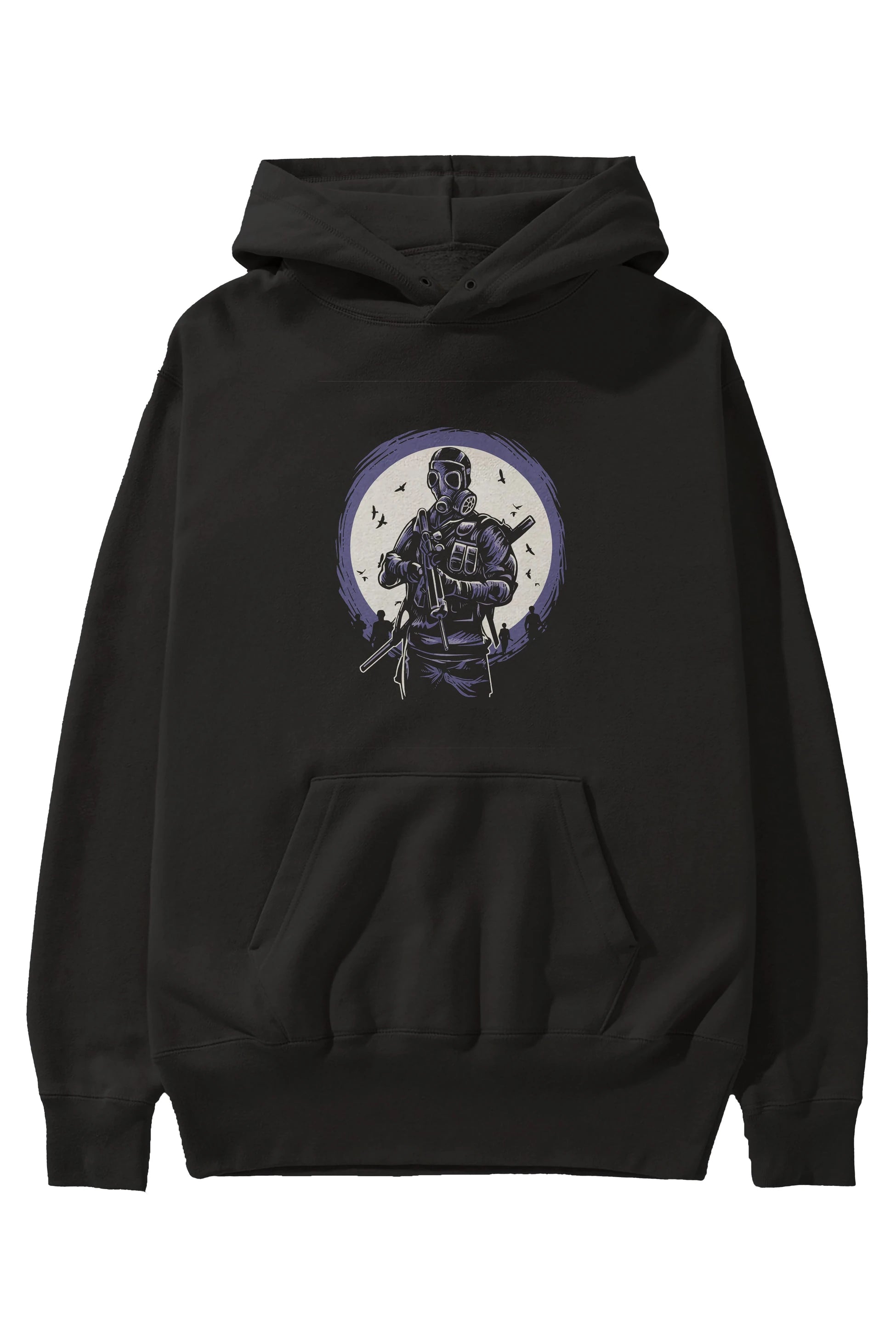 Gas Mask Soldier Ön Baskılı Hoodie Oversize Kapüşonlu Sweatshirt Erkek Kadın Unisex