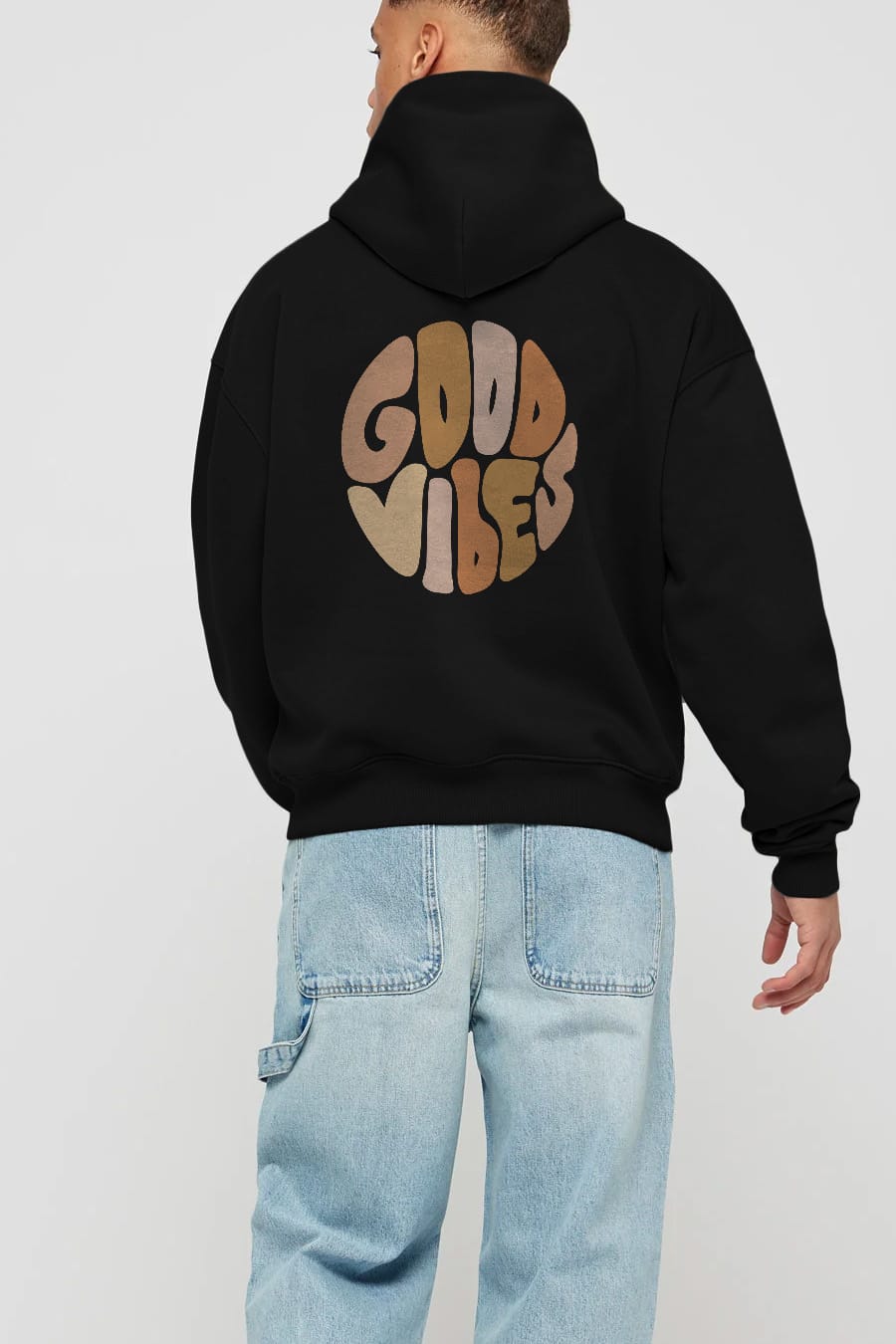 Good Vibes Yazılı 3 Arka Baskılı Oversize Hoodie Kapüşonlu Sweatshirt Erkek Kadın Unisex