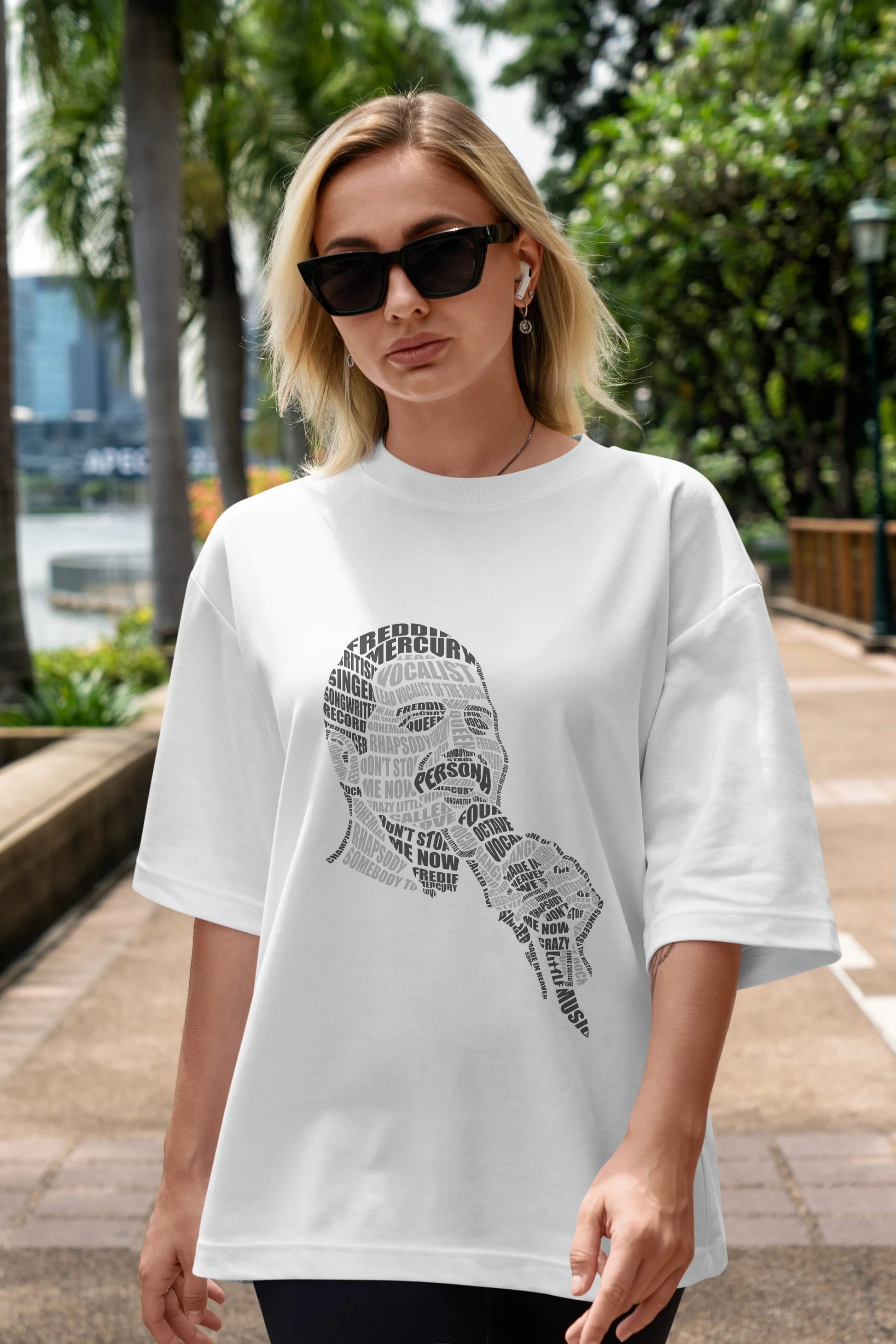 Freddy Mercuri Calligram Ön Baskılı Oversize t-shirt %100 pamuk Erkek Kadın Unisex