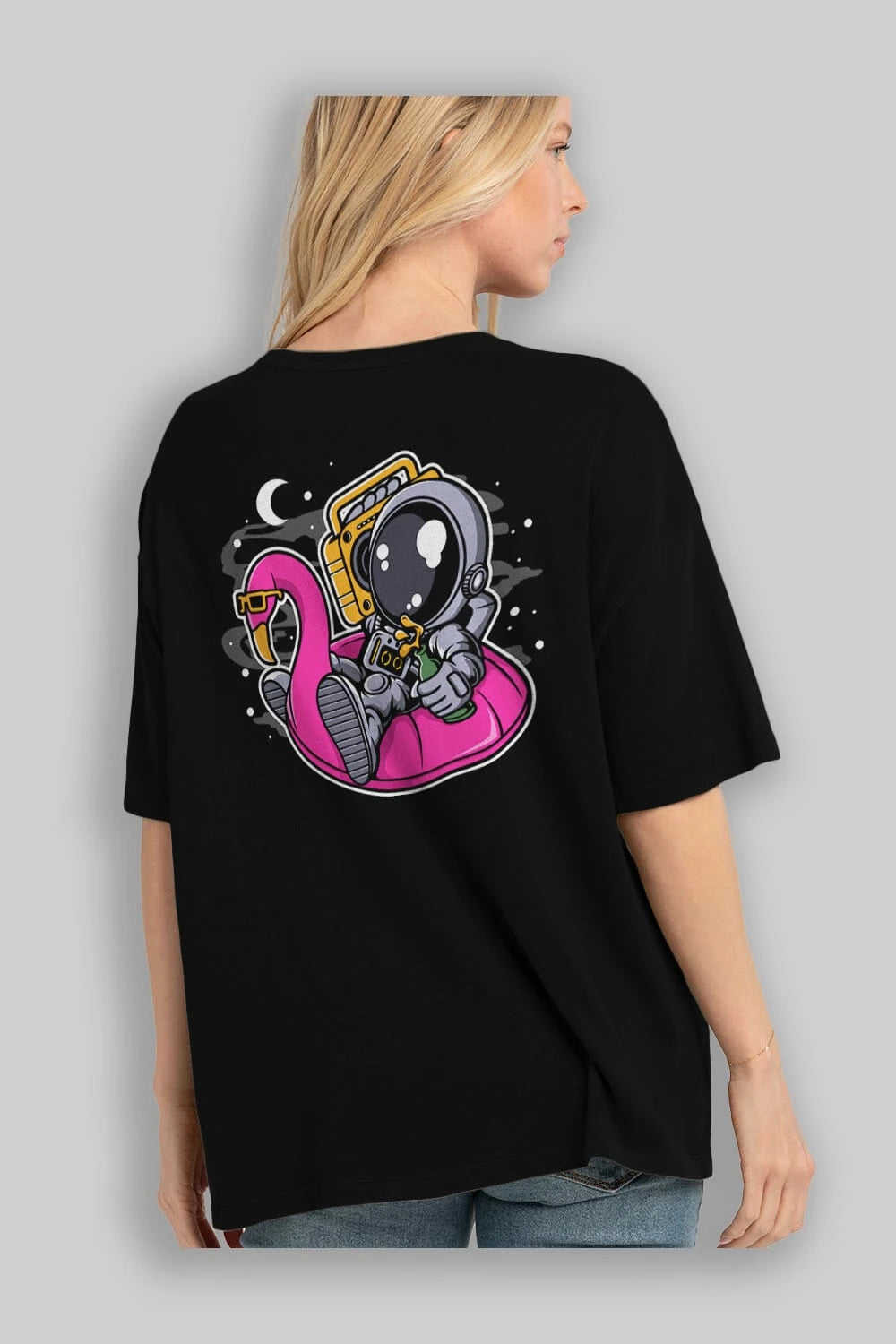 Astronaut Floaties Ballon Arka Baskılı Oversize t-shirt Erkek Kadın Unisex