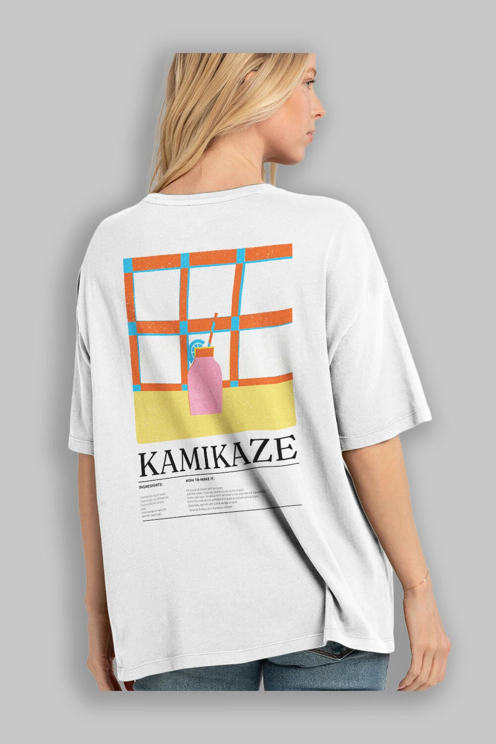 Kamikaze Kokteyl Serisi Arka Baskılı Oversize t-shirt Erkek Kadın %100 Pamuk Bisiklet Yaka tişort