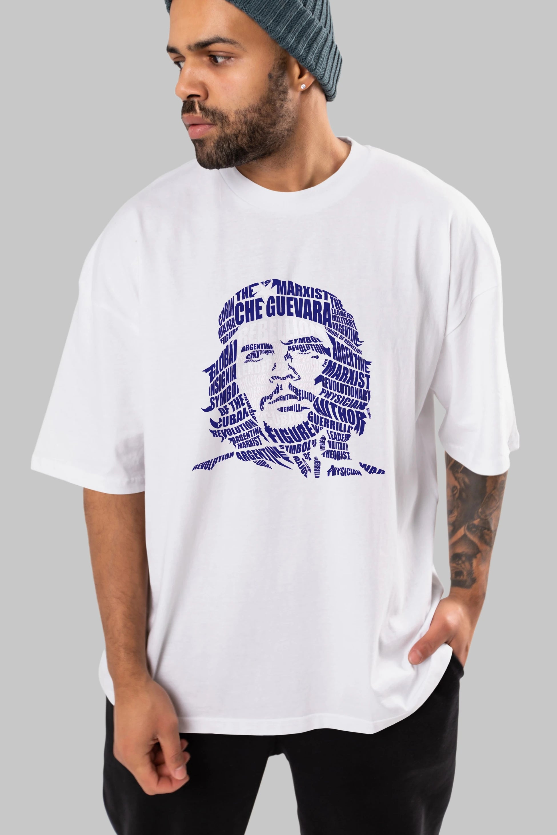 Che Guevara Calligram Ön Baskılı Oversize t-shirt %100 pamuk Erkek Kadın Unisex