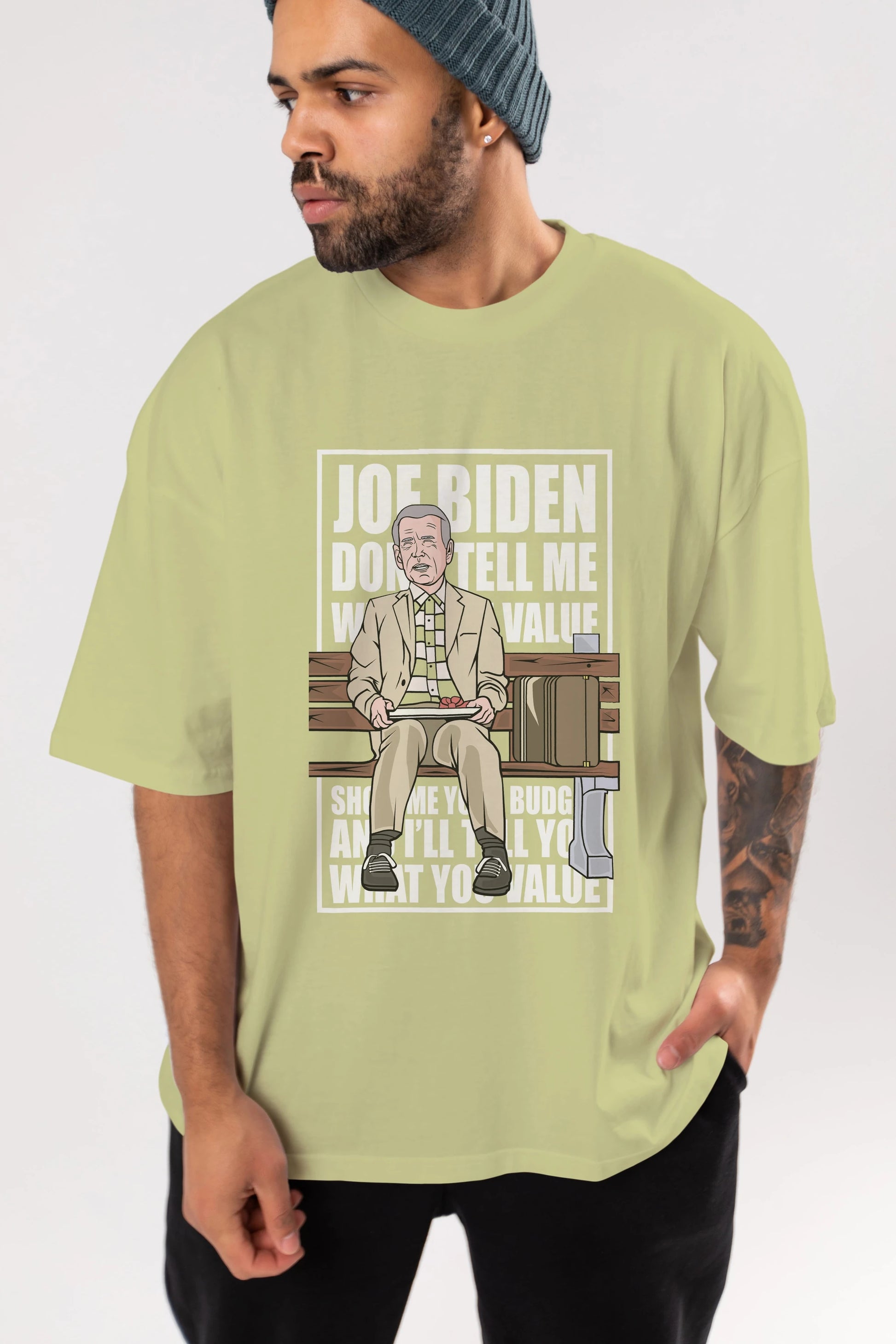 Joe Biden Forest Gump Ön Baskılı Oversize t-shirt Erkek Kadın Unisex %100 Pamuk tişort