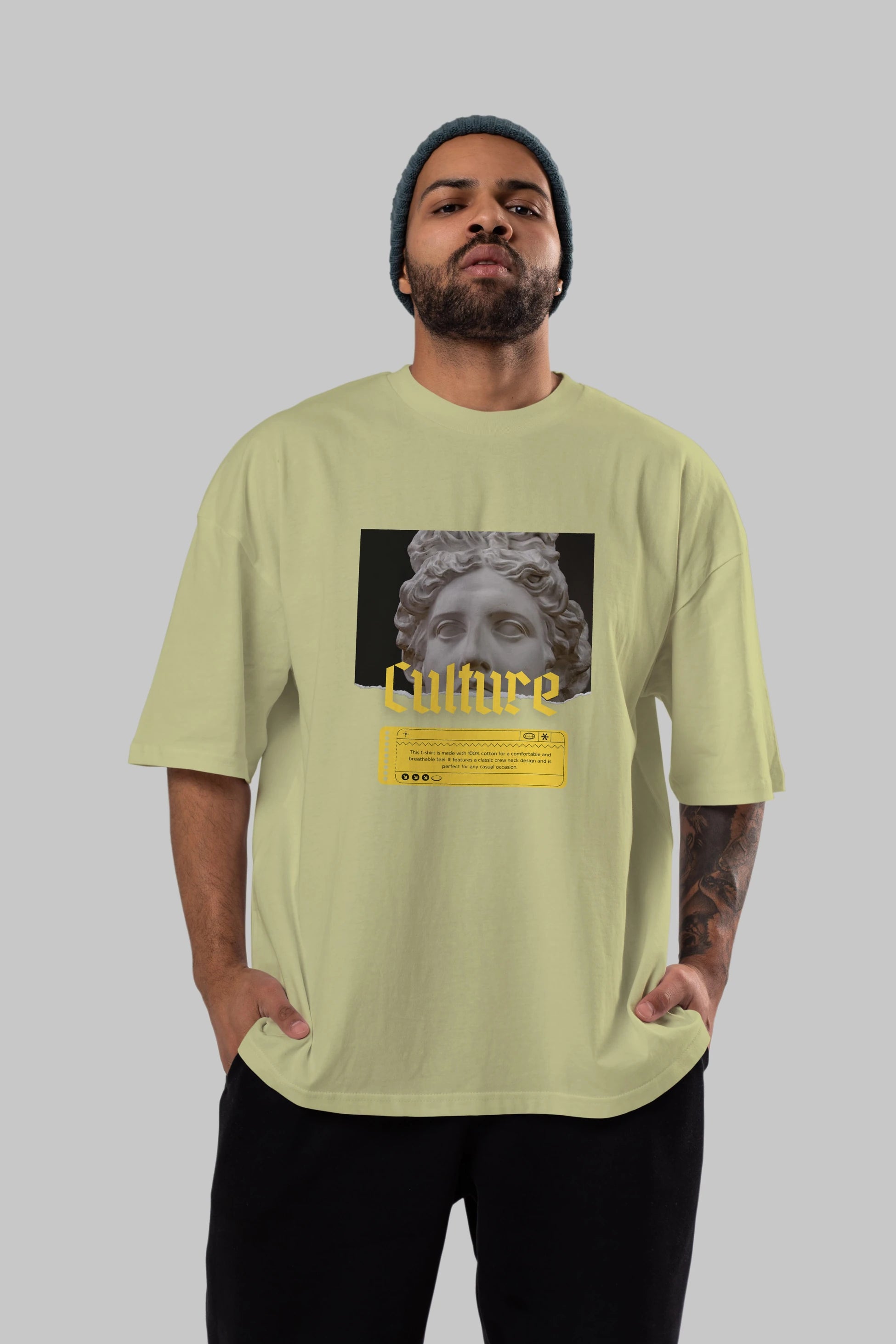 Culture Yazılı Ön Baskılı Oversize t-shirt Erkek Kadın Unisex