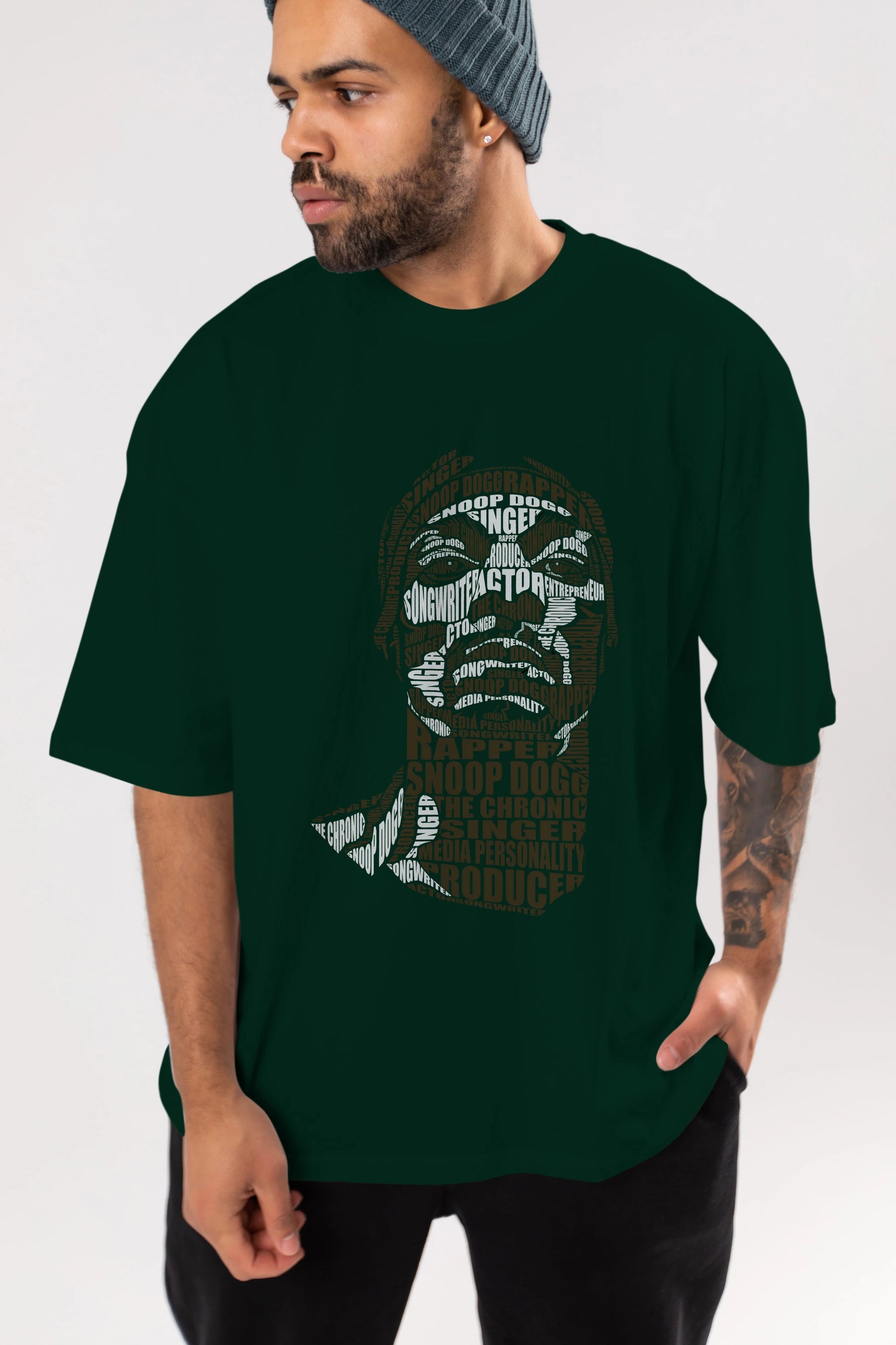 Snoop Dogg Calligram Ön Baskılı Oversize t-shirt %100 pamuk Erkek Kadın Unisex