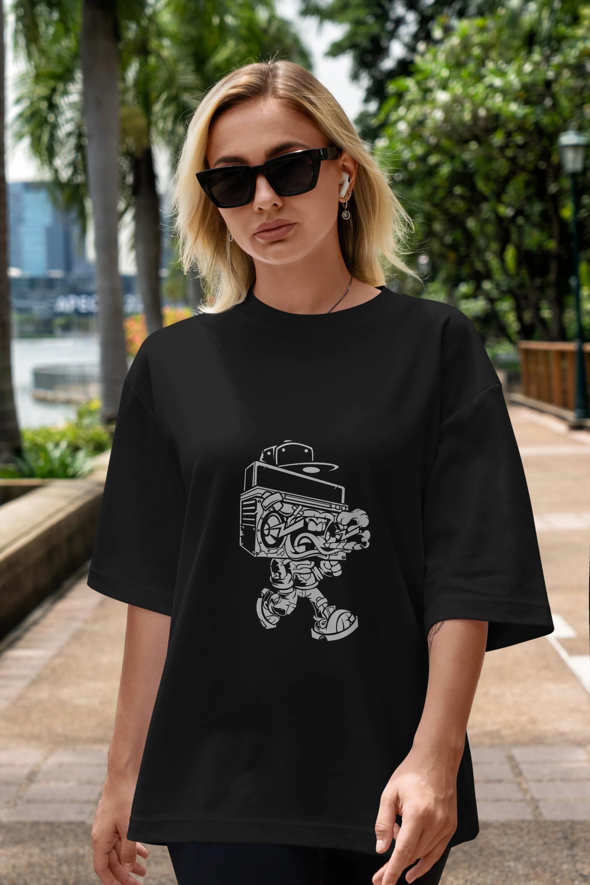 Boombox Ön Baskılı Oversize t-shirt Erkek Kadın Unisex %100 Pamuk tişort