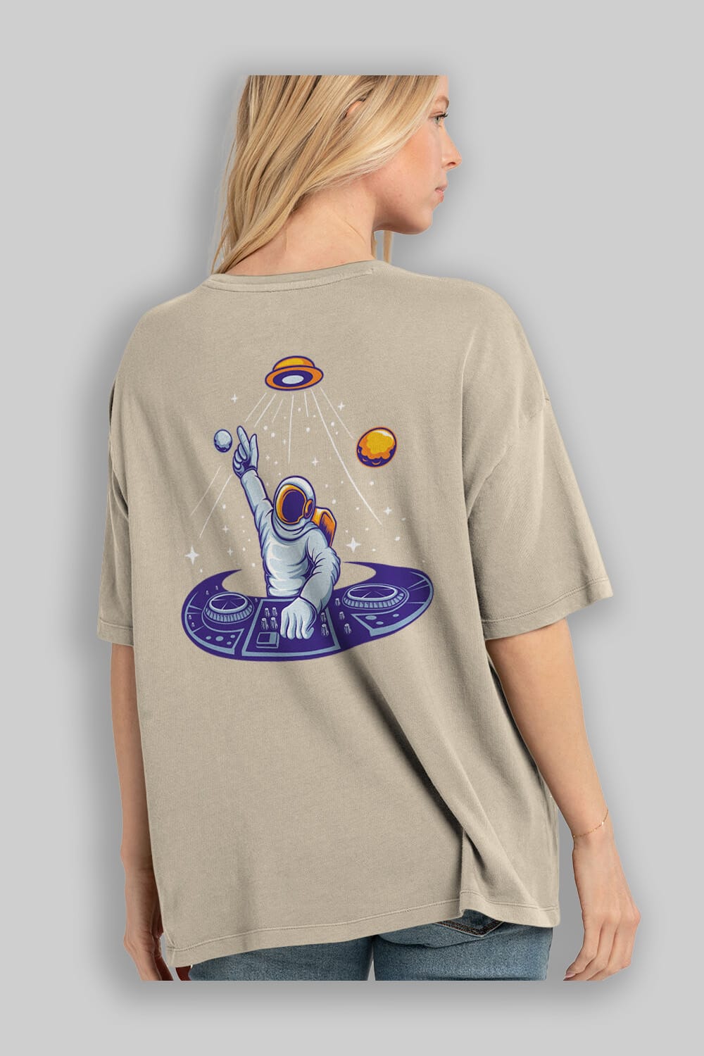 Astronaut Disk Jockey Party Arka Baskılı Oversize t-shirt Erkek Kadın Unisex