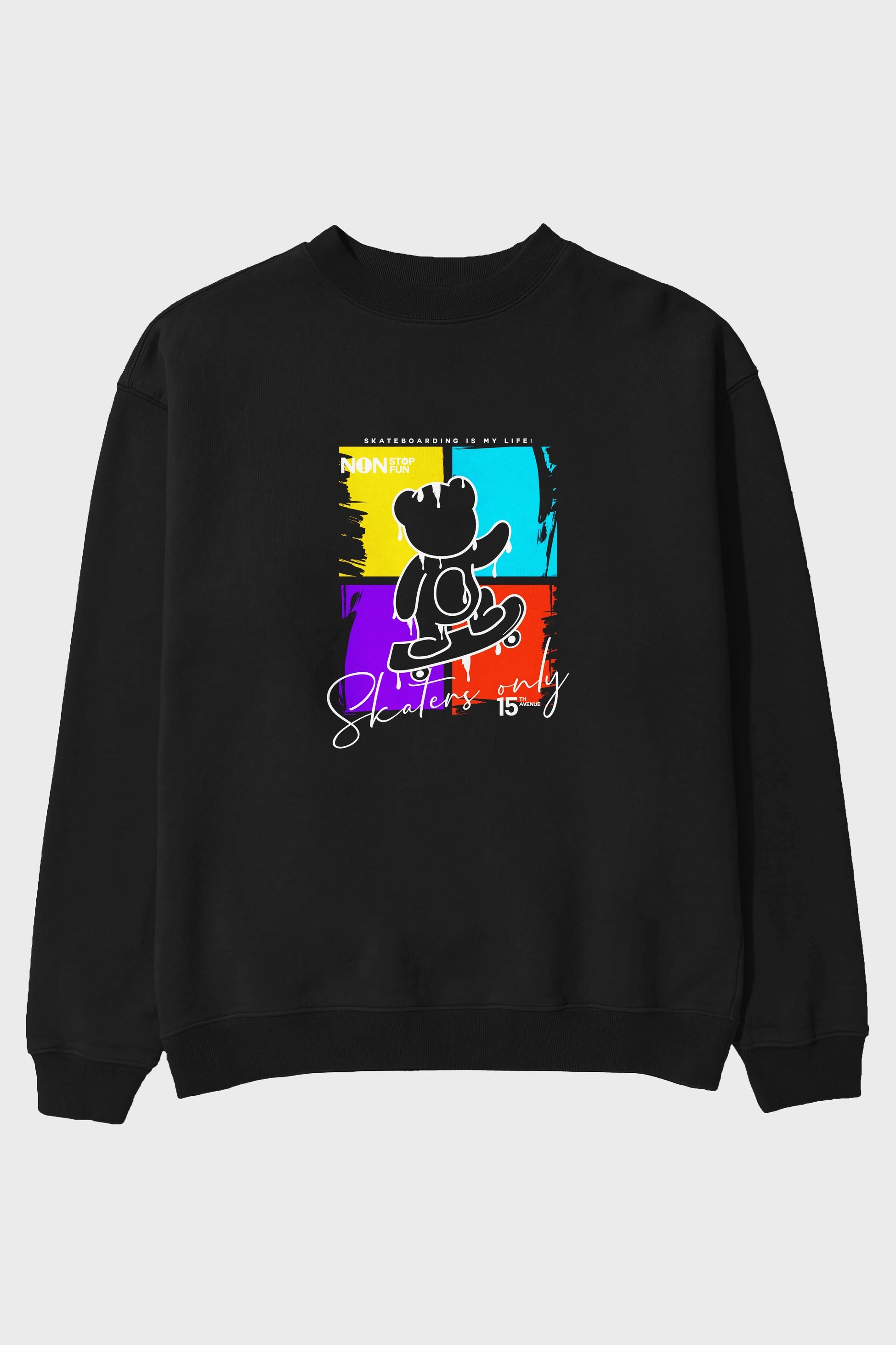 Skaters Only Bear Ön Baskılı Oversize Sweatshirt Erkek Kadın Unisex