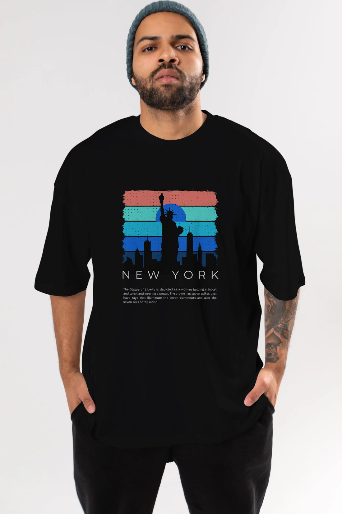 New York Yazılı Ön Baskılı Oversize t-shirt Erkek Kadın Unisex
