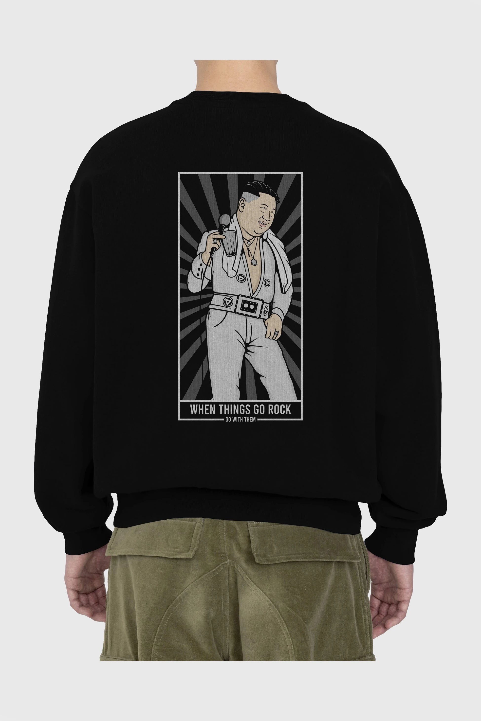 Kim Elvis Arka Baskılı Oversize Sweatshirt Erkek Kadın Unisex