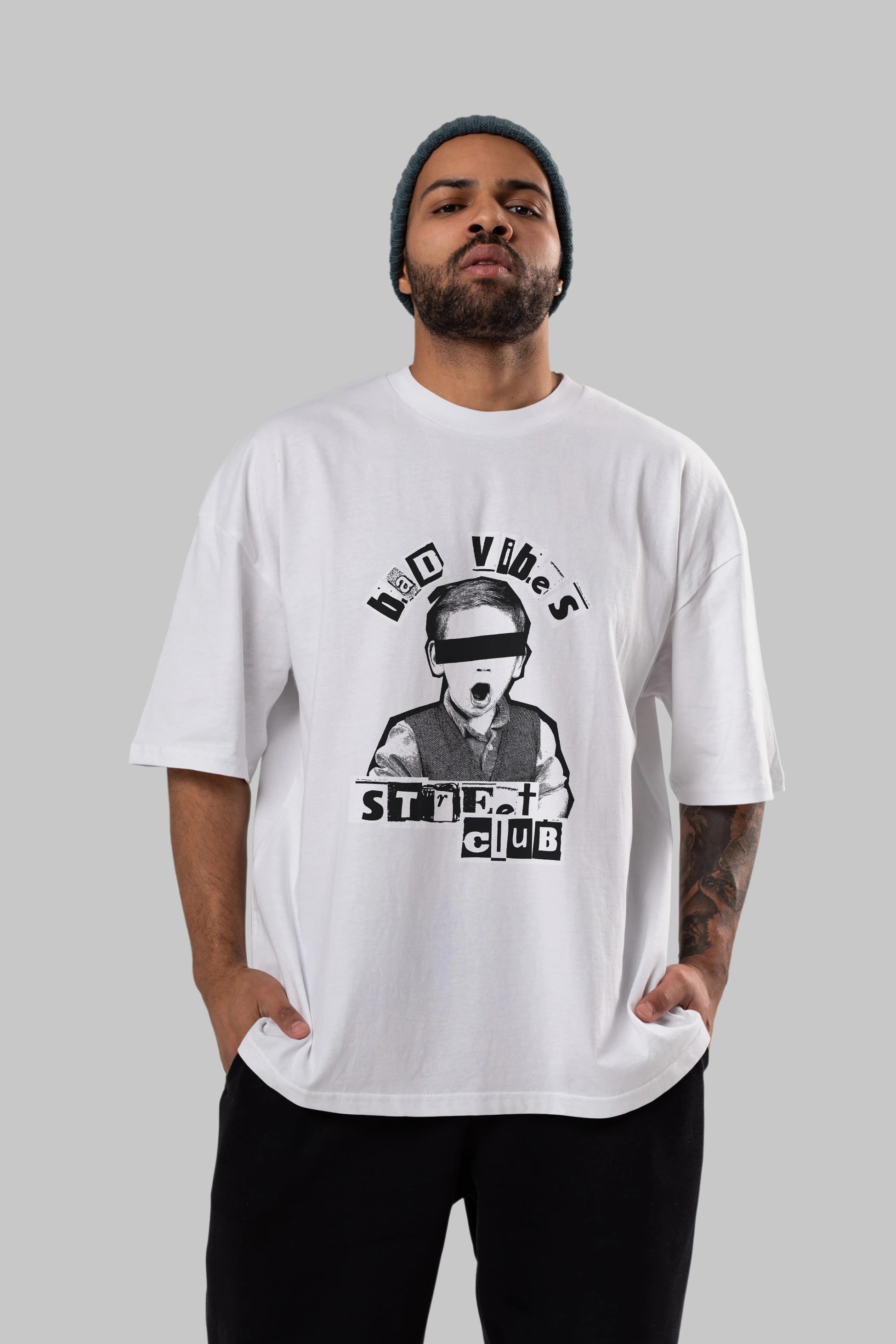 Bad Vibes Street Club Ön Baskılı Oversize t-shirt Erkek Kadın Unisex