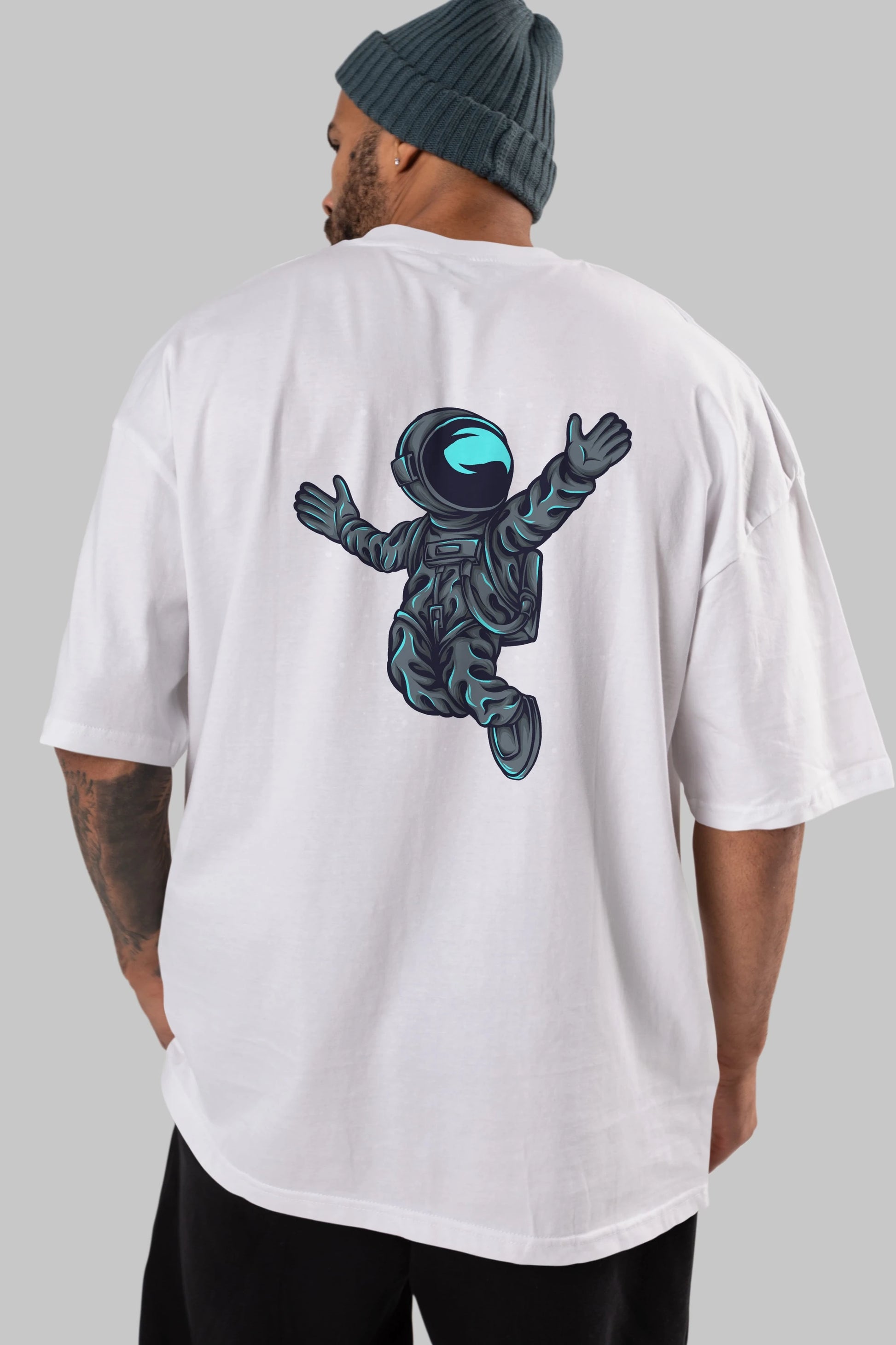 Happy Astronaut Arka Baskılı Oversize t-shirt Erkek Kadın Unisex