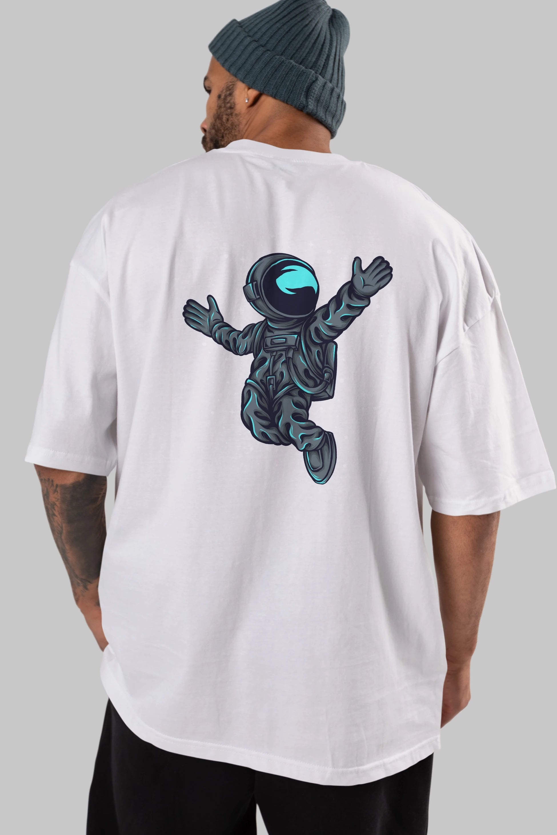 Happy Astronaut Arka Baskılı Oversize t-shirt Erkek Kadın Unisex