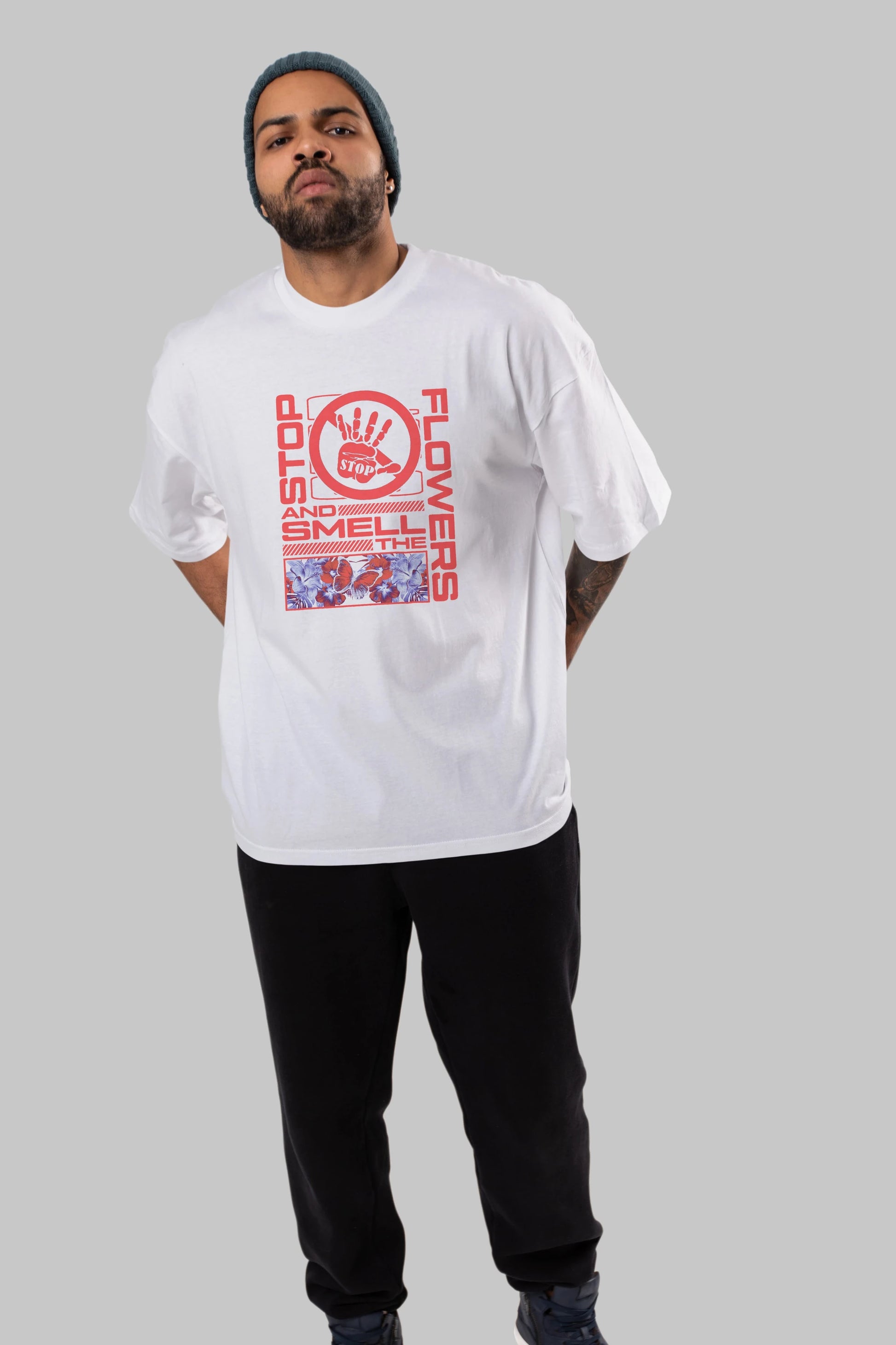 Stop and smell the flowers Ön Baskılı Oversize t-shirt Erkek Kadın Unisex